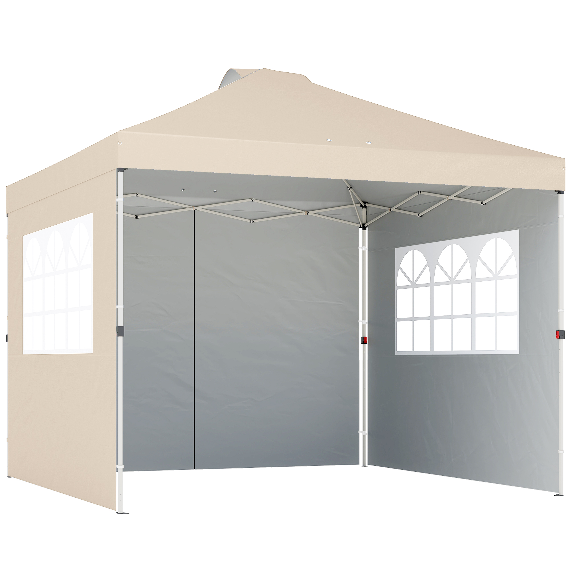 Outsunny Gartenpavillon 3 x 3 m Pop-up Faltzelt höhenverstellbar wasserdicht UV50+ Schutz Faltpavillon mit 3 Seitenwänden Sandsäcke rollbare Transporttasche Creme   Aosom
