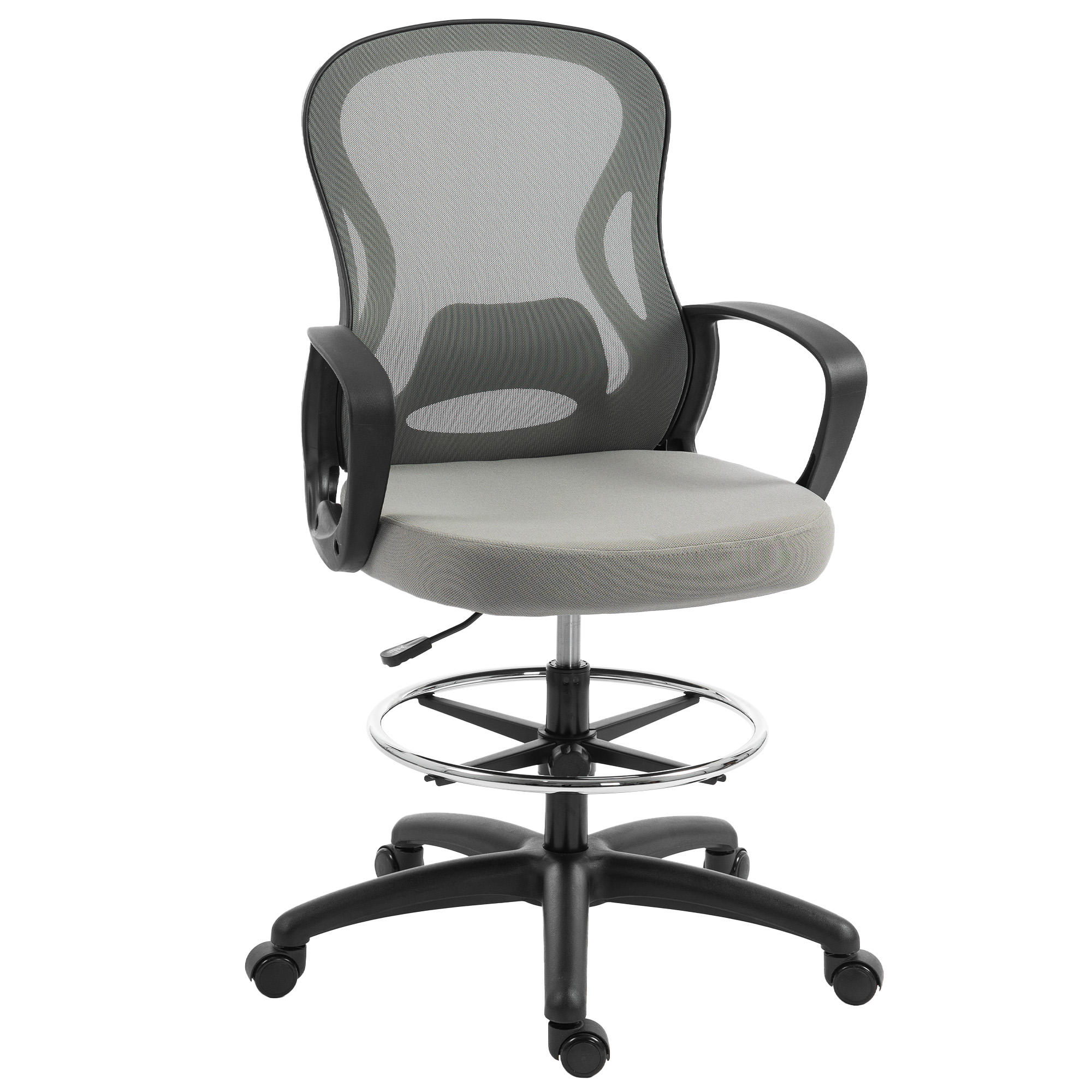 Vinsetto ergonomischer Bürostuhl, Bürostuhl mit Fußstütze und Armlehnen, Mesh-Zeichenstuhl, höhenverstellbar, Lendenstütze, 360° drehbar, für Studio, grau Aosom