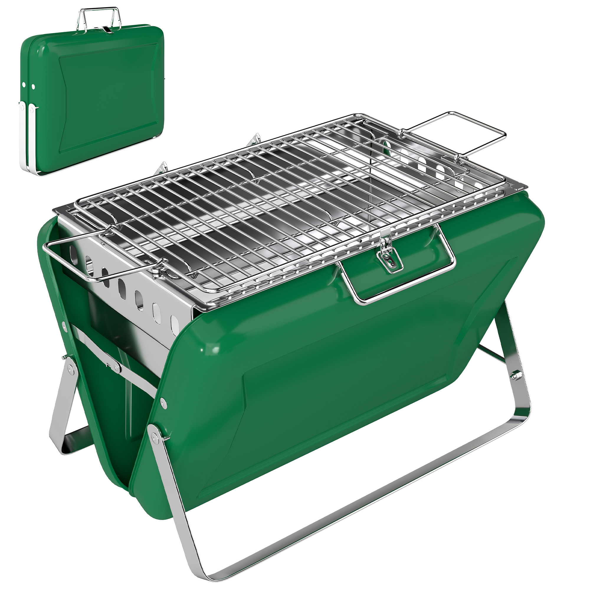 Outsunny faltbarer Holzkohlegrill, tragbar mit Griff und klappbaren Füßen, für Garten, Terrasse, Camping, Dunkelgrün Aosom