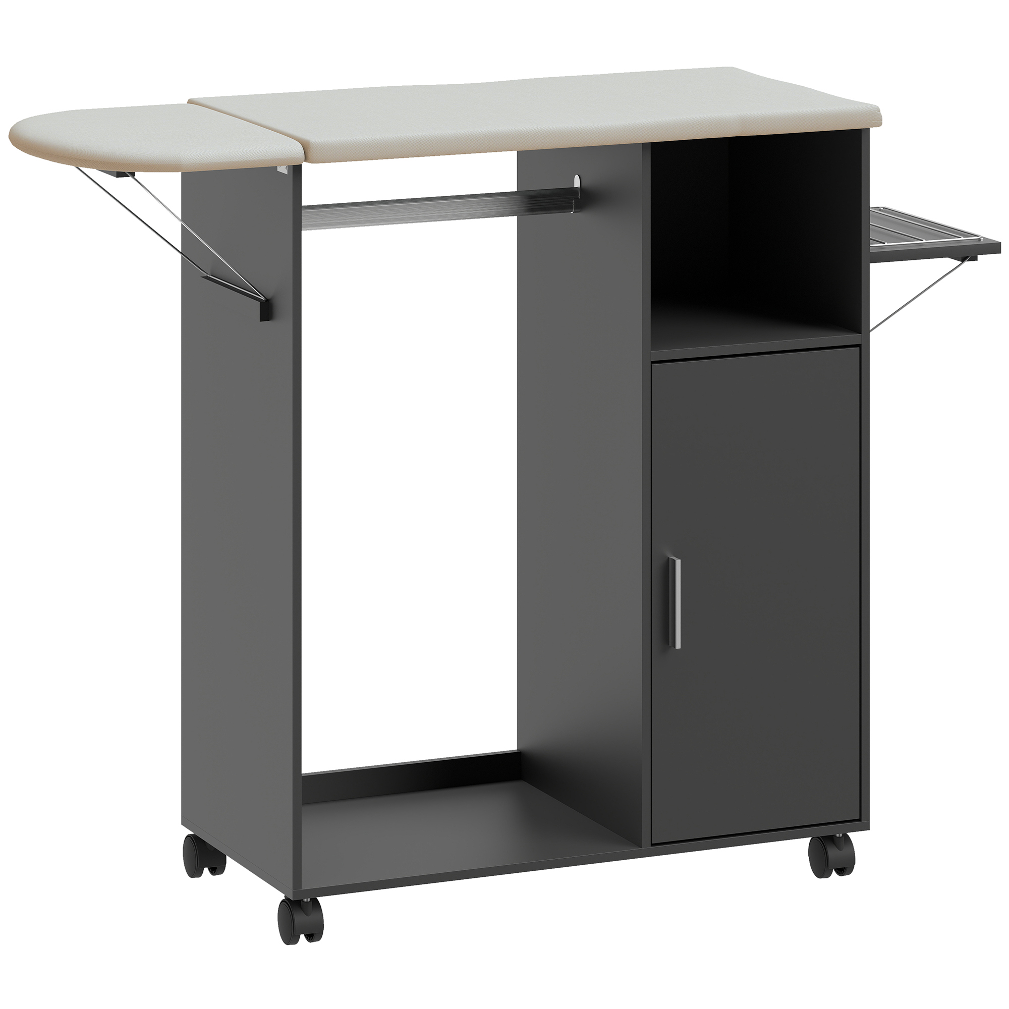 HOMCOM Klappbares Bügelmöbel mit Feststellrollen und Bügeleisenhalter, Multifunktionaler Bügelschrank mit Kleiderstange, verstellbaren Regalen, für Waschküche, Bad, 127x42.5x99 cm, Schwarz   Aosom
