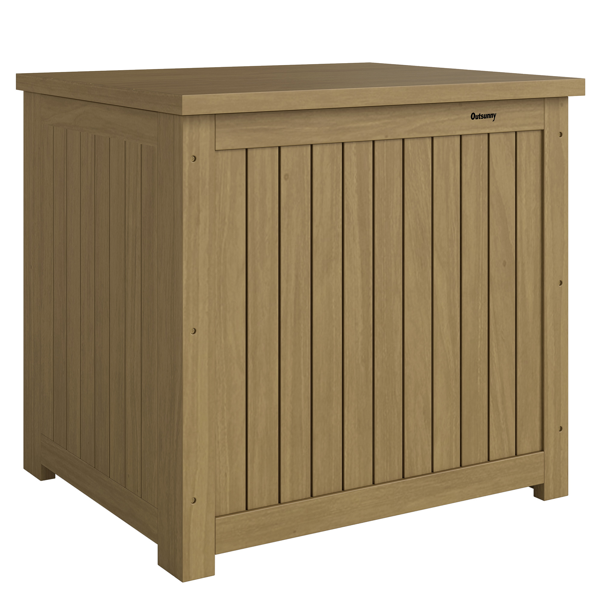 Outsunny Außen-Truhe aus Holz, 130 L, Aufbewahrungs-Truhe für draußen mit Innenfutter, Scharnierdeckel und Riemen, wasserdicht, witterungsbeständig, für Garten, Terrasse, Innenhof, 63x51x58,5 cm, Braun Aosom