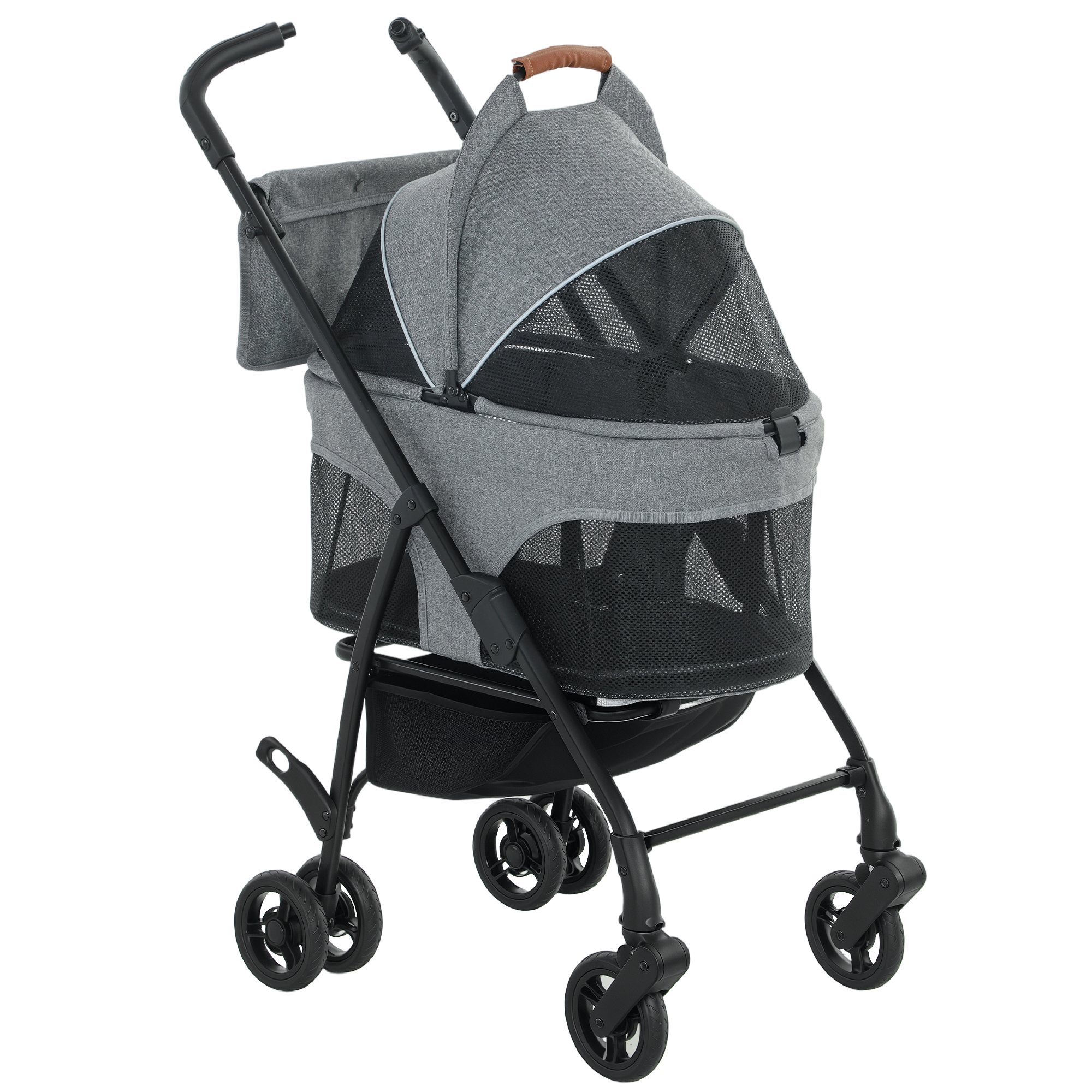PawHut Hundewagen 3-in-1 abnehmbar - zusammenklappbarer Hundebuggy mit abnehmbarer Liegeschale und ohne Reißverschluss - Geländefederung für kleine Hunde und Katzen bis 15 kg, Grau Aosom