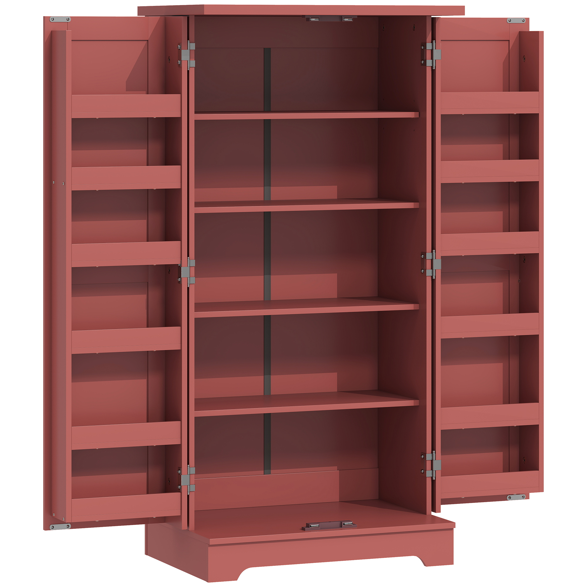 HOMCOM Küchenschrank, 5-stufiges Buffet mit Türen und verstellbaren Regalen, 60 x 40 x 120 cm, Holzmaserung, rot   Aosom
