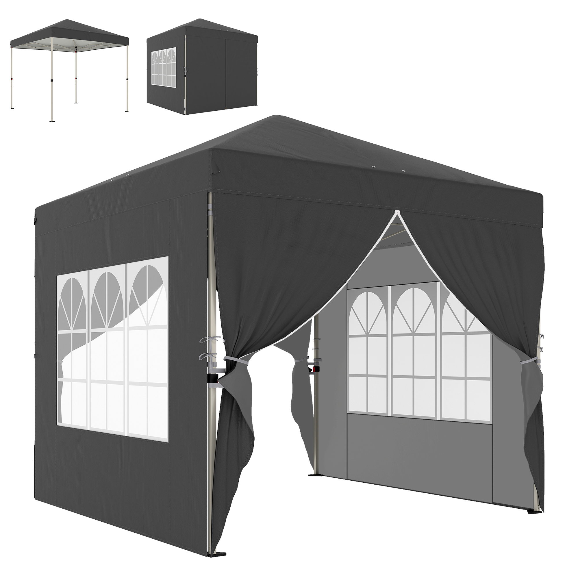 Outsunny Gartenpavillon 2,5 x 2,5 m Pop-up Faltpavillon höhenverstellbar UV50+ Schutz mit 4 Seitenteilen 4 Sandsäcke Transporttasche einfache Montage dunkelgrau   Aosom