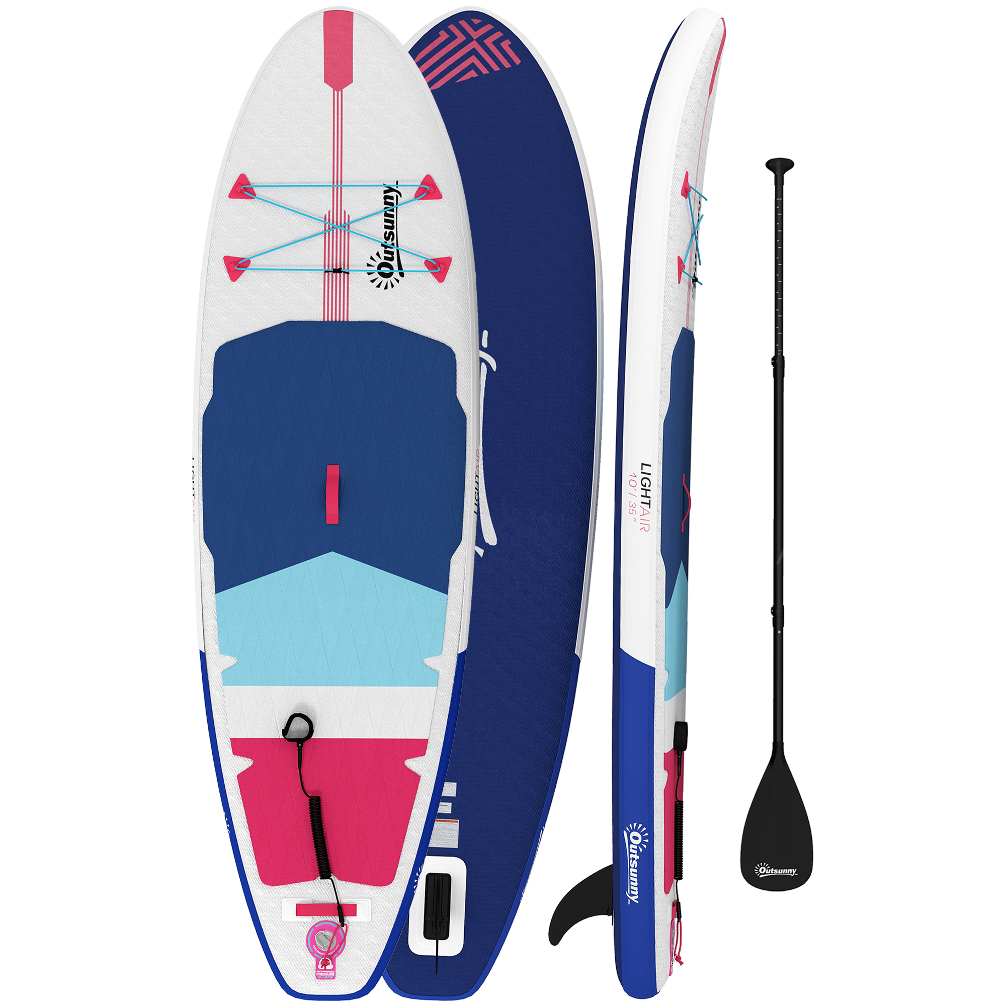 Outsunny Aufblasbares SUP für Erwachsene, Stand Up Paddle Board mit rutschfestem EVA-Deck, verstellbares Aluminium-Paddel, Rucksack, Pumpe, abnehmbare Finne, Tragfähigkeit 160 kg, 305x89x15 cm, für alle Level   Aosom
