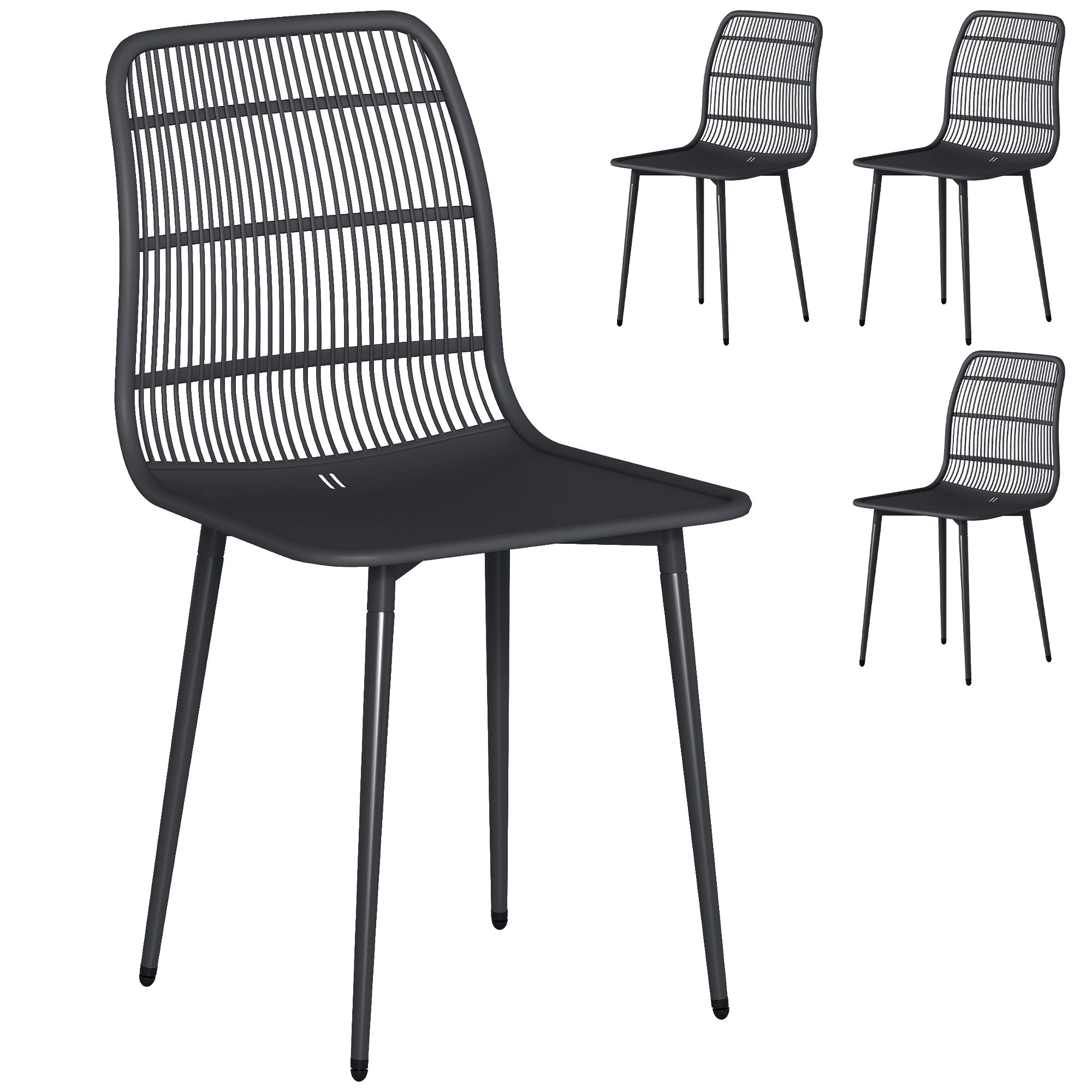 Outsunny Set 4 Gartenstühle aus PP mit ergonomischer Rückenlehne, Outdoor-Essstühle aus Metall, für Patio, Balkon, Terrasse, Außenbereich, 46x51x84.5cm, Schwarz   Aosom