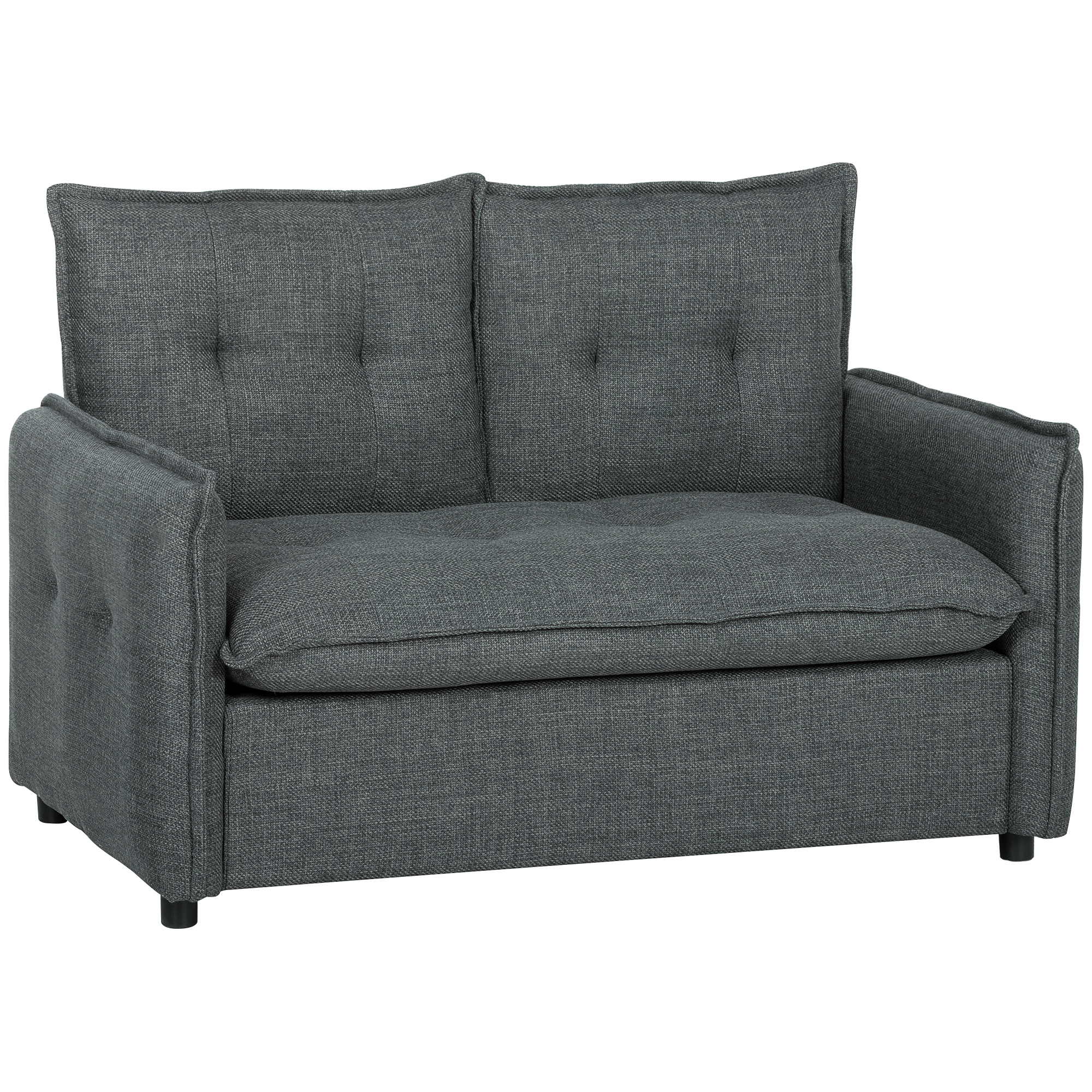 HOMCOM 2‑Sitzer‑Sofa, modernes Wohnzimmersofa 131 cm mit gepolsterter Sitzfläche, Taschenfederkissen, dicker Rückenlehne und Stepp‑Design, Leinenstoff, für Schlafzimmer, Wohnung, kleine Räume, dunkelgrau   Aosom