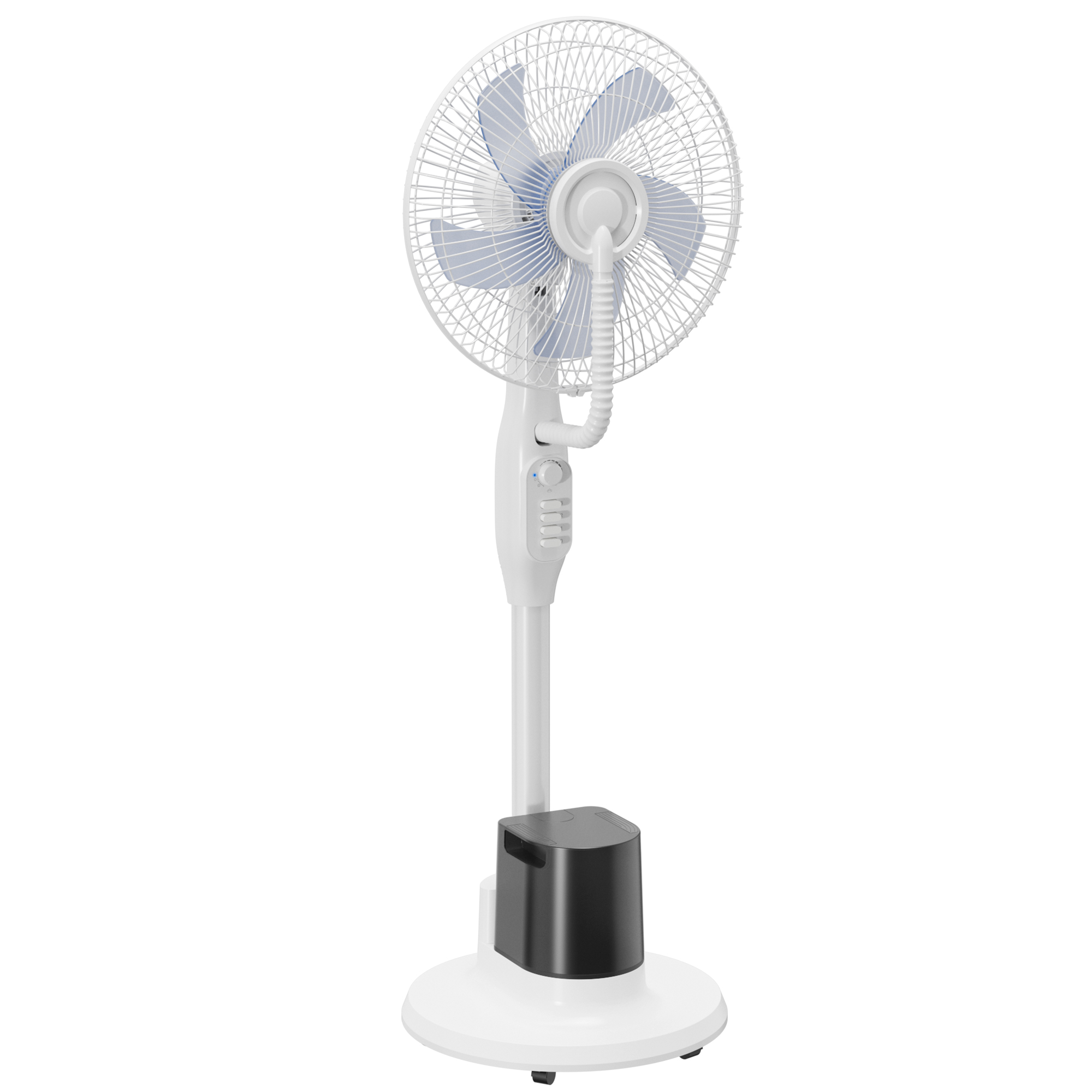 HOMCOM Vernebler-Ventilator, 90 W, Ventilator mit Wasser, 70° Schwenkung, 3 Geschwindigkeiten, 5 Flügel, 3,5 l Wassertank, 5 Rollen, für Zuhause, Büro, Schlafzimmer, Weiß   Aosom
