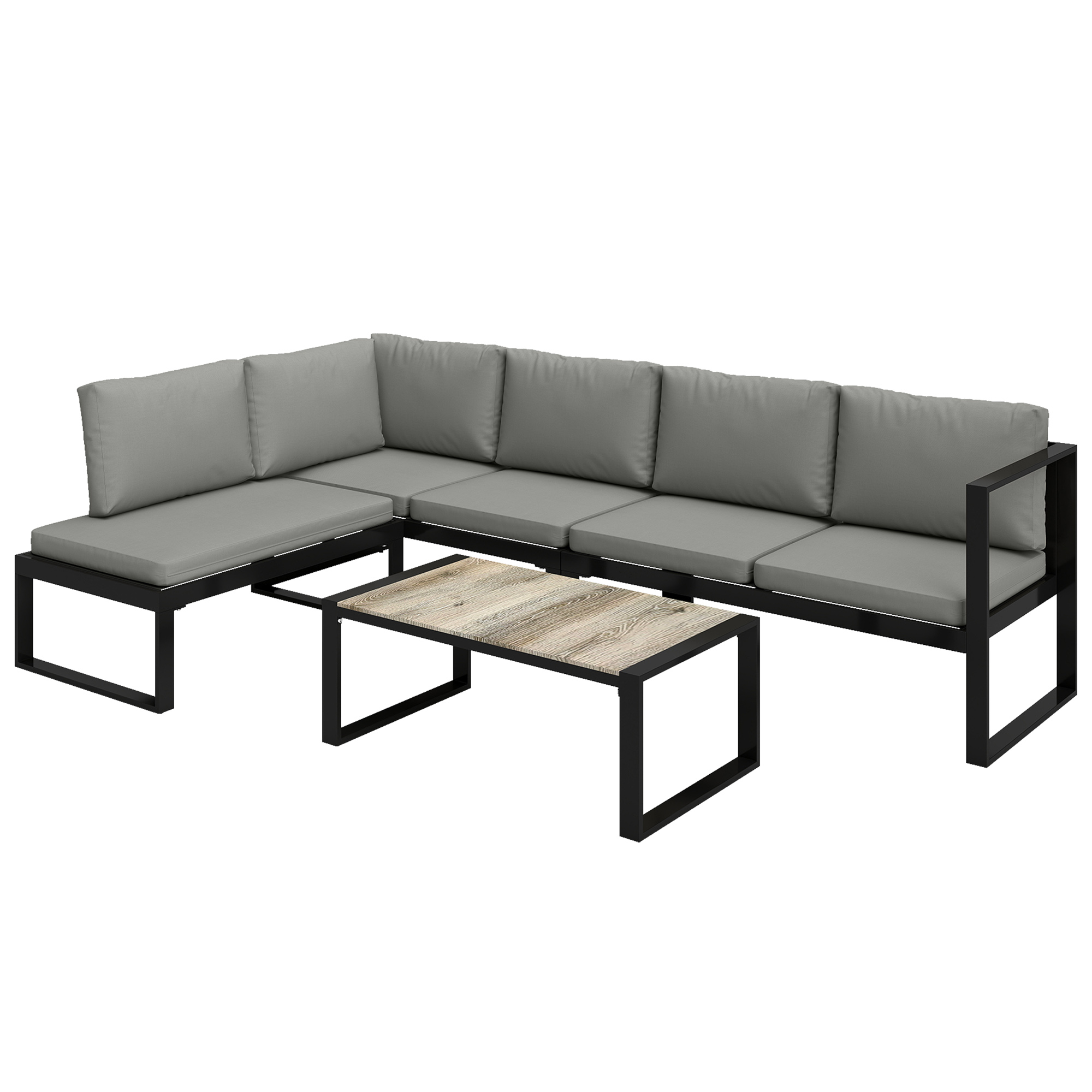 Outsunny Außen-Eck-Gartenlounge für 5 Personen, modulare Sofas, Sessel ohne Armlehnen, Couchtisch, Kissen, Metallgestell und Textilene, Gartenmöbel für Terrasse & Balkon, Grau   Aosom