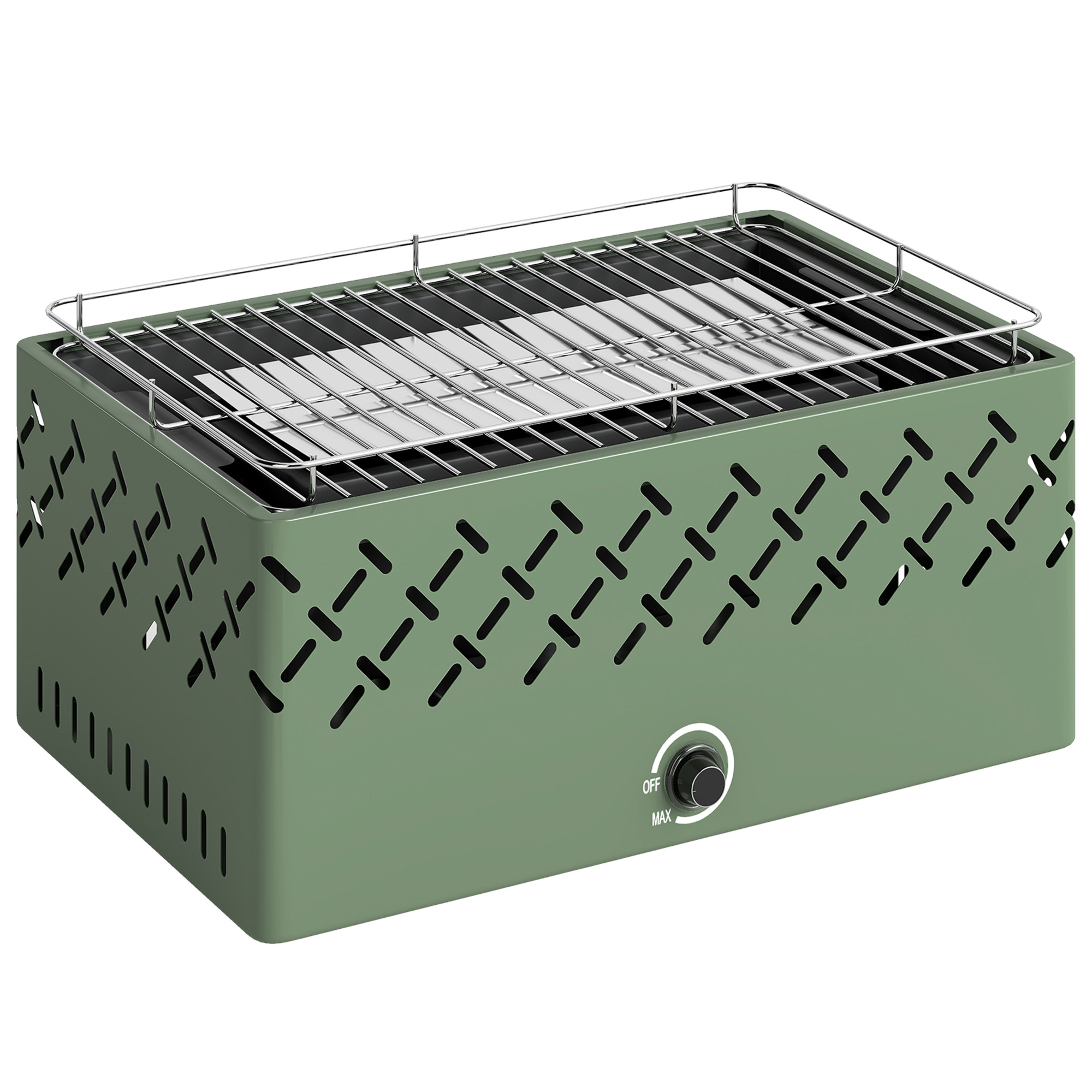 Outsunny Holzkohlegrill, Tragbarer Grill, 45,5x29x21 cm, mit integriertem Ventilator, einstellbare Temperatur und Kohleschale, für Camping, Picknick, Gartenparty, Hellgrün   Aosom