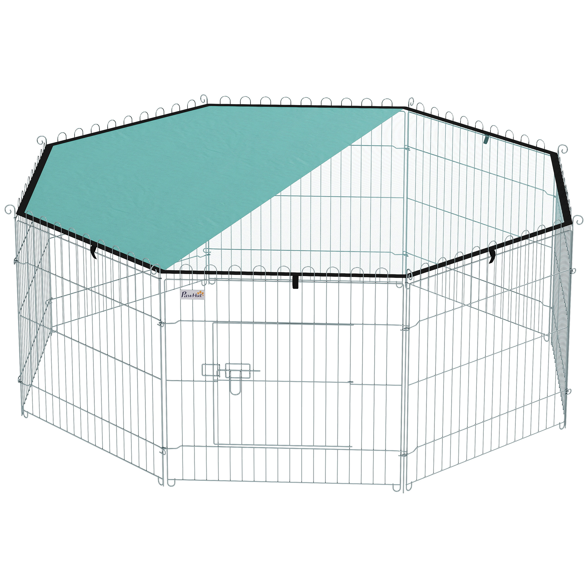 PawHut Hundezwinger, 8-Paneel-Gehege mit Dach, modular und faltbar, tragbares Gehege 60H cm mit Tür, Zaun für Katzen, kleine Hunde, Innen- und Außenbereich, silber, grün Aosom