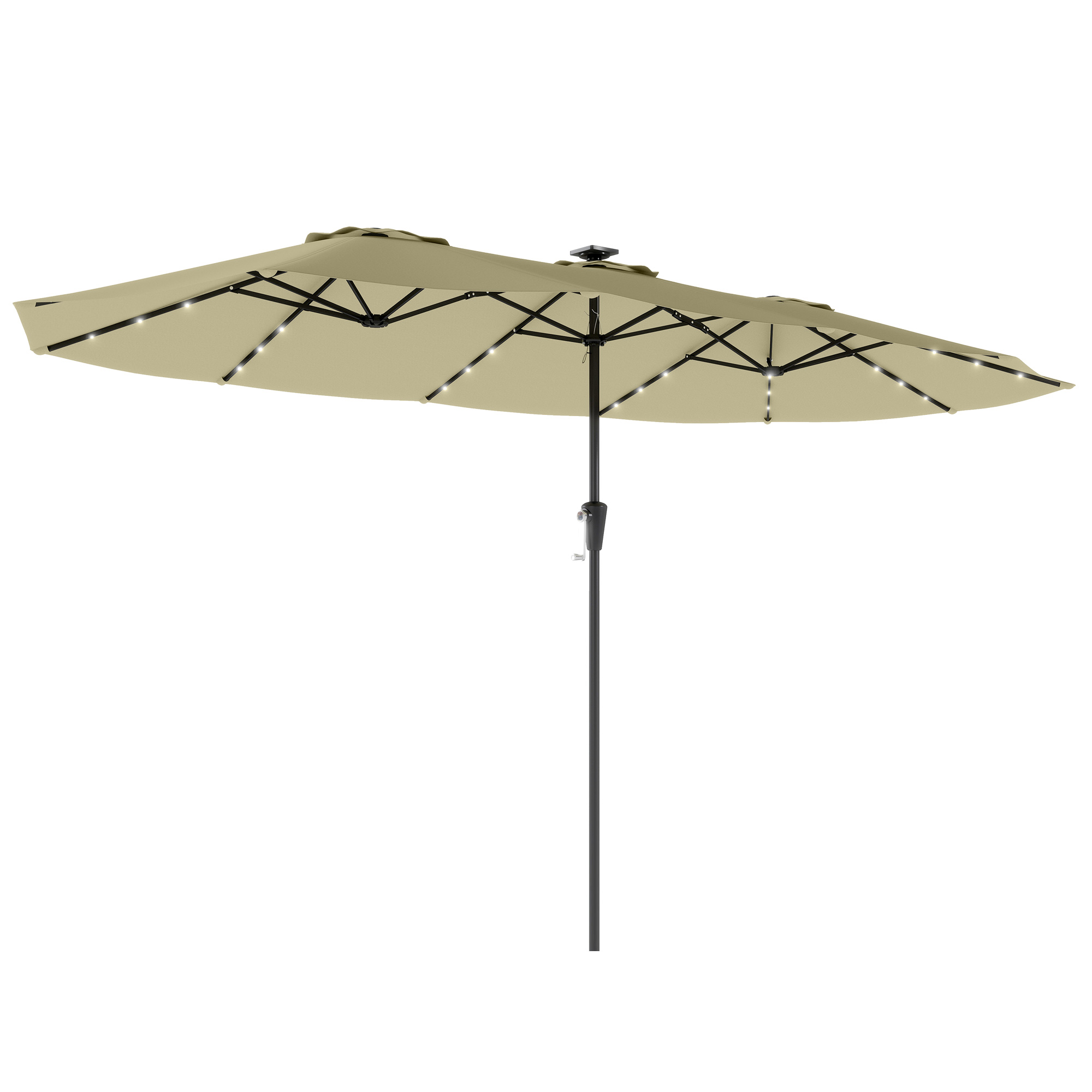 Outsunny Doppel-Sonnenschirm mit 36 Solar-LED-Leuchten, 4x2 m, Terrassen-Sonnenschirm mit Kurbel, UPF50+, 12 Streben, wasserabweisend, Sonnenschirm für Garten, Terrasse, Patio, Beige Aosom
