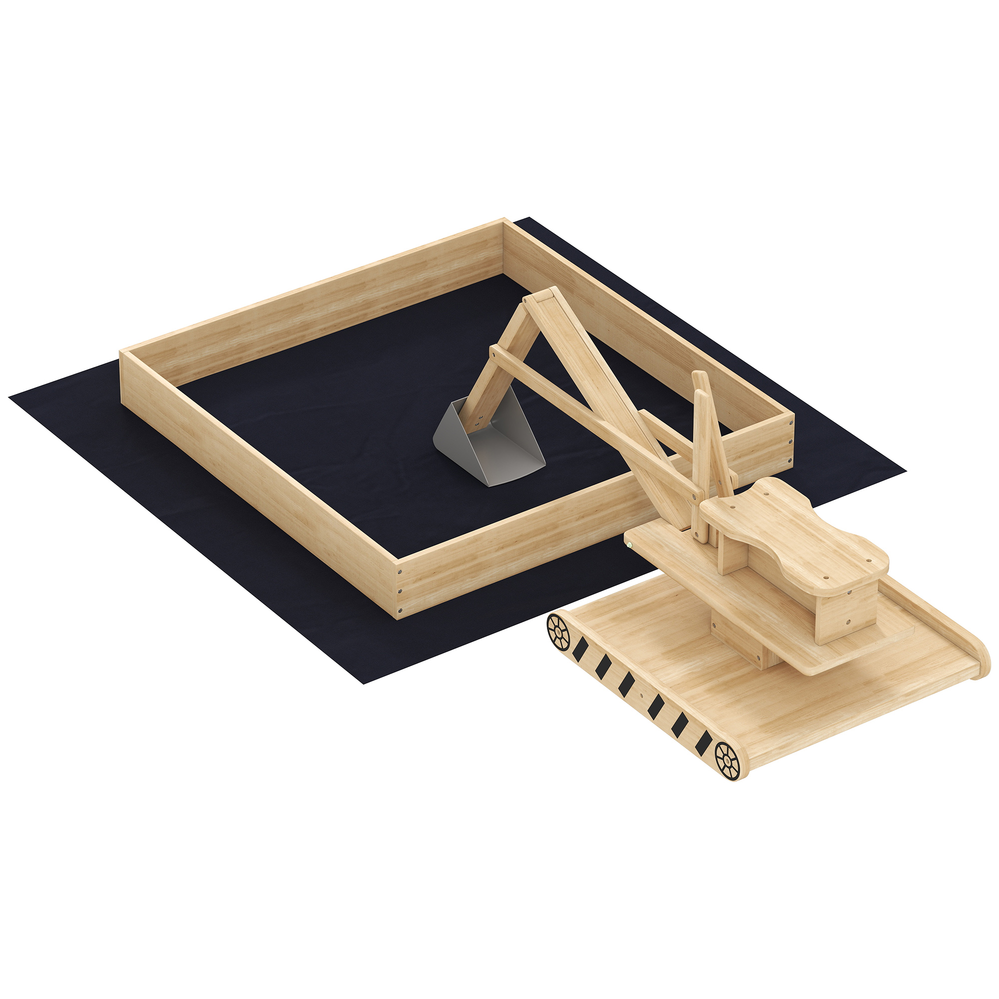 AIYAPLAY Sandkasten aus Holz mit Bagger, Kindersandkasten mit 360°-drehbarem Sitz und Vliesstoffauskleidung, Sandkiste für Kinder 3-6 Jahre, für Garten, 184x90x56 cm, Natur   Aosom