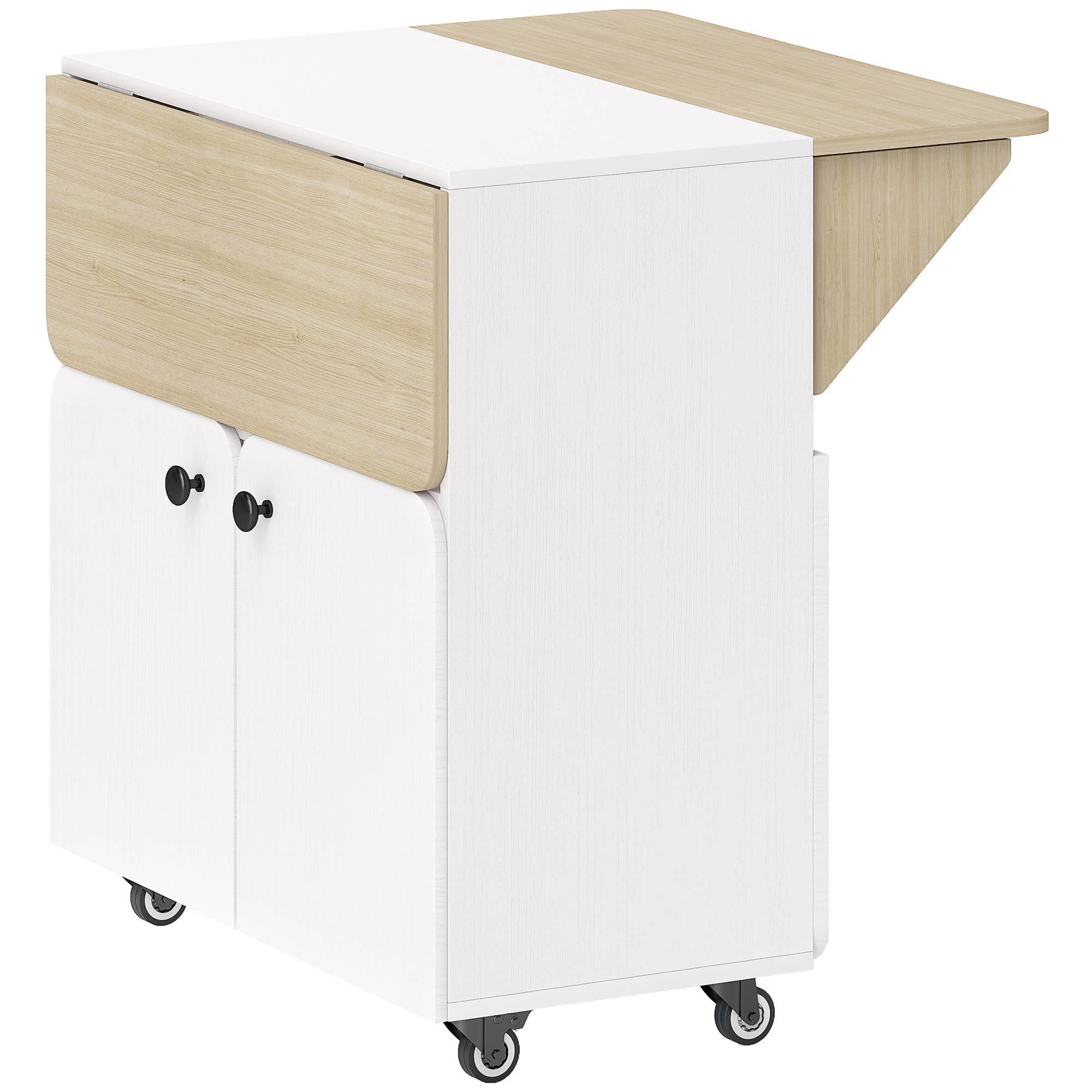 HOMCOM Klapptisch auf Rollen, Küchentisch für 4 Personen mit 2 Klappen, Regal und Schrank, für kleine Räume, Esszimmer, 70 x 83 x 75 cm, weiß   Aosom