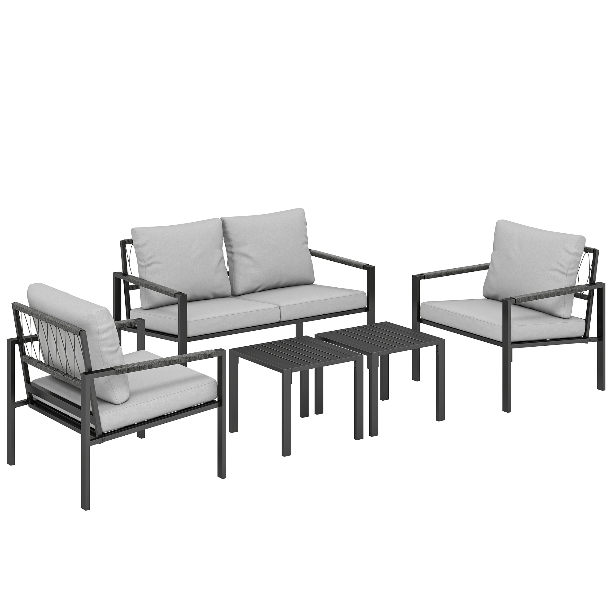 Outsunny Gartenmöbel Set 4 Personen wetterfest Balkonmöbel-Set mit 2er Sofa, Sessel Sitzkissen Beistelltisch Outdoor Sitzgruppe Terrassenmöbel Gartengarnitur für Garten Terrasse Balkon Hellgrau Aosom