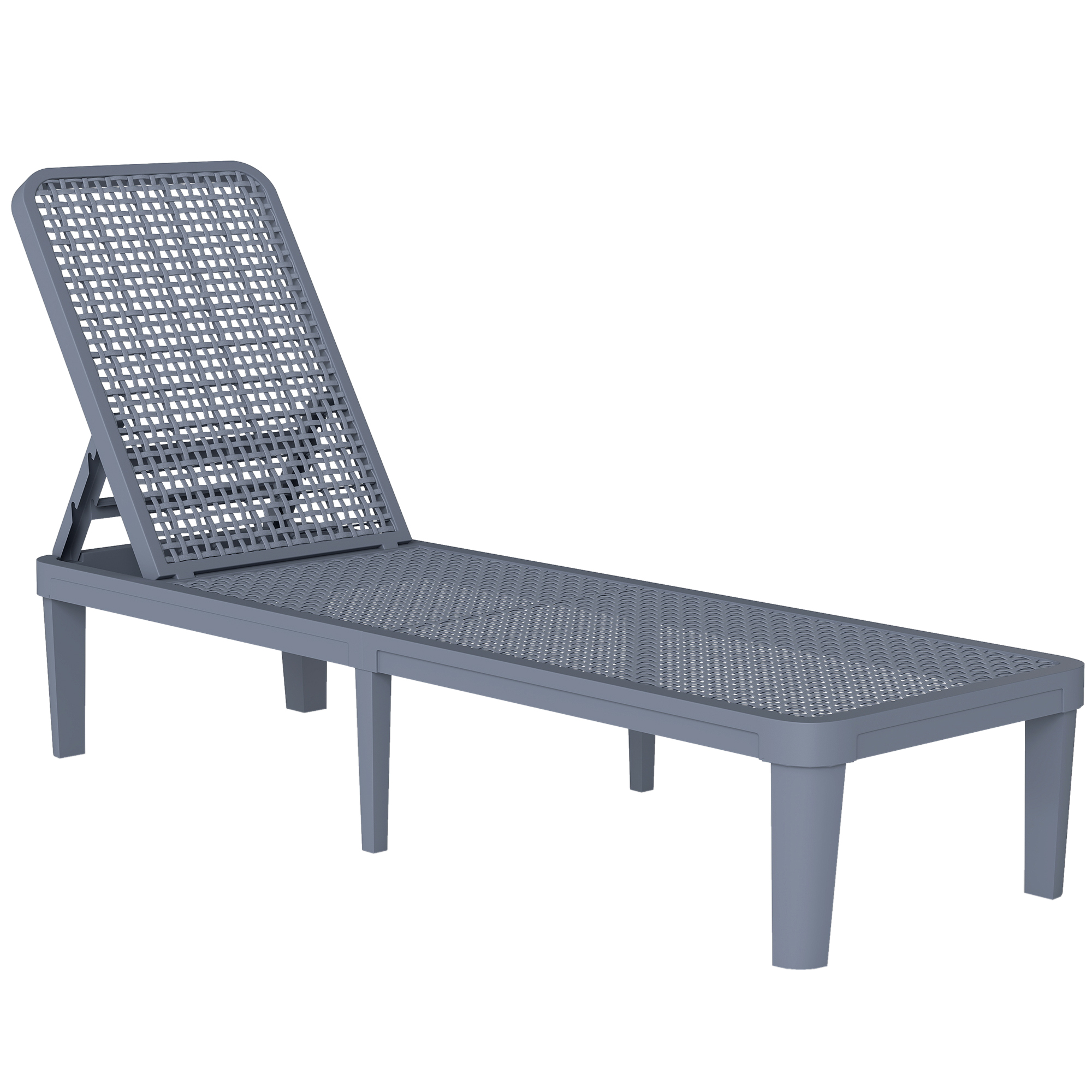 Outsunny Verstellbare Sonnenliege, Gartenliege aus PP mit 4-stufig verstellbarer Rückenlehne, Traglast 120 kg, für Terrasse, Balkon, Garten, Einfache Montage, 191x55x35,5 cm, Dunkelgrau Aosom
