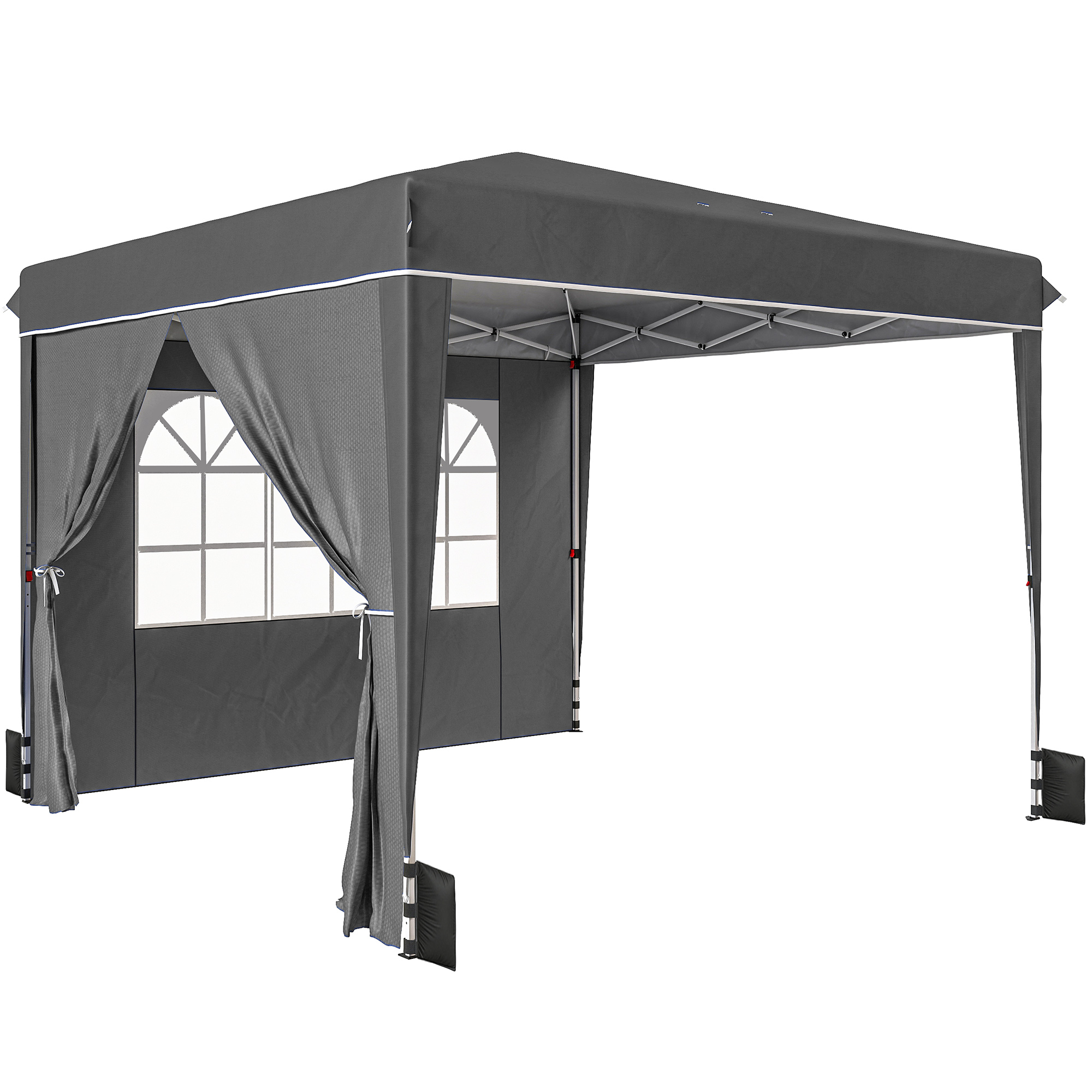 Outsunny Garten-Faltpavillon 3x3m, Faltpavillon mit Seitenwänden, UV-Schutz 50+, Transporttasche, höhenverstellbar, Empfangszelt mit Fenster und Reißverschlusstür, dunkelgrau   Aosom
