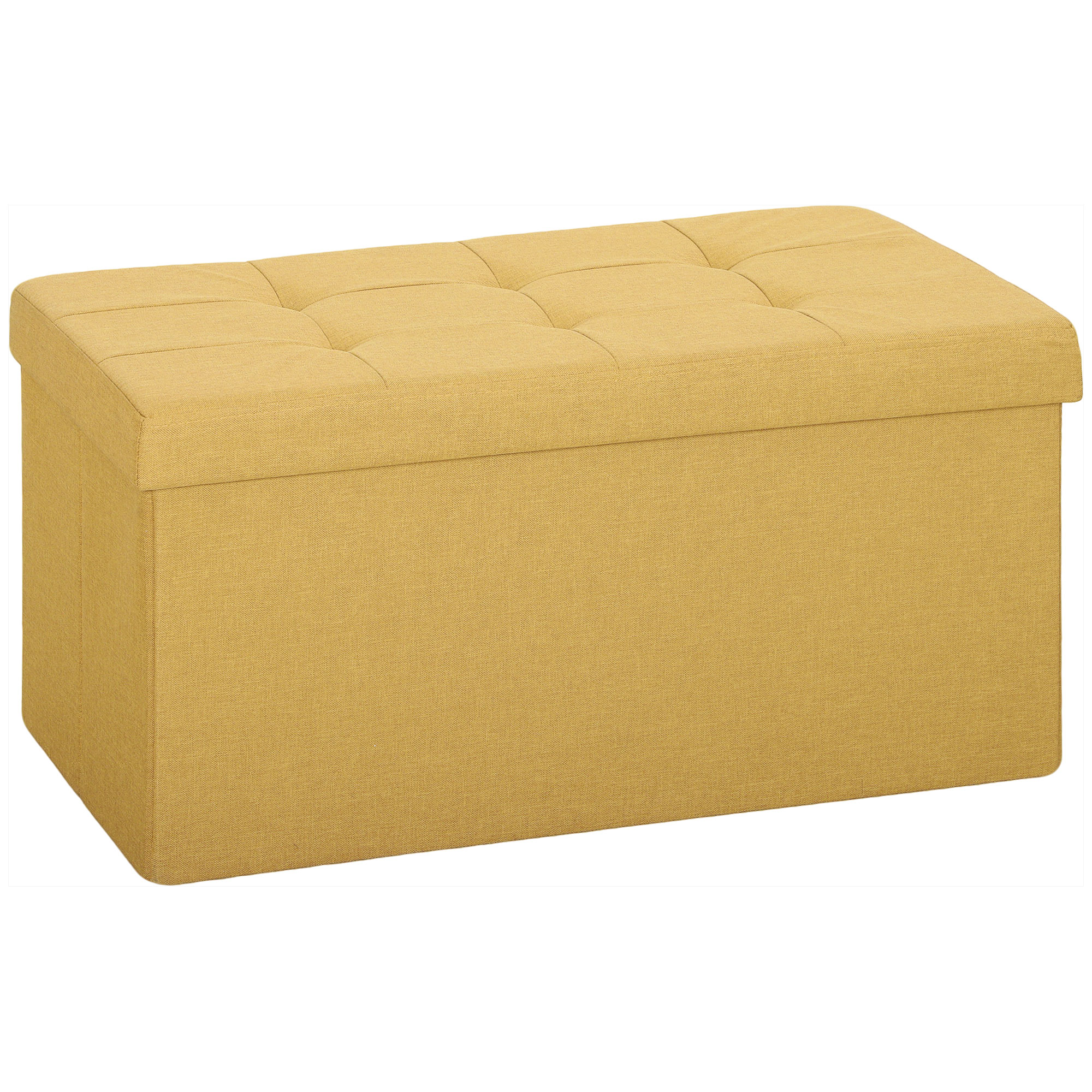 HOMCOM Aufbewahrungs-Pouf, Klappbare Aufbewahrungsbank, 84 L, 76x38x38 cm, Bezug aus synthetischem Leinen, Aufbewahrungs-Truhe, Belastbarkeit 120 kg, Hocker für Wohnzimmer, Schlafzimmer, Diele, Gelb Aosom