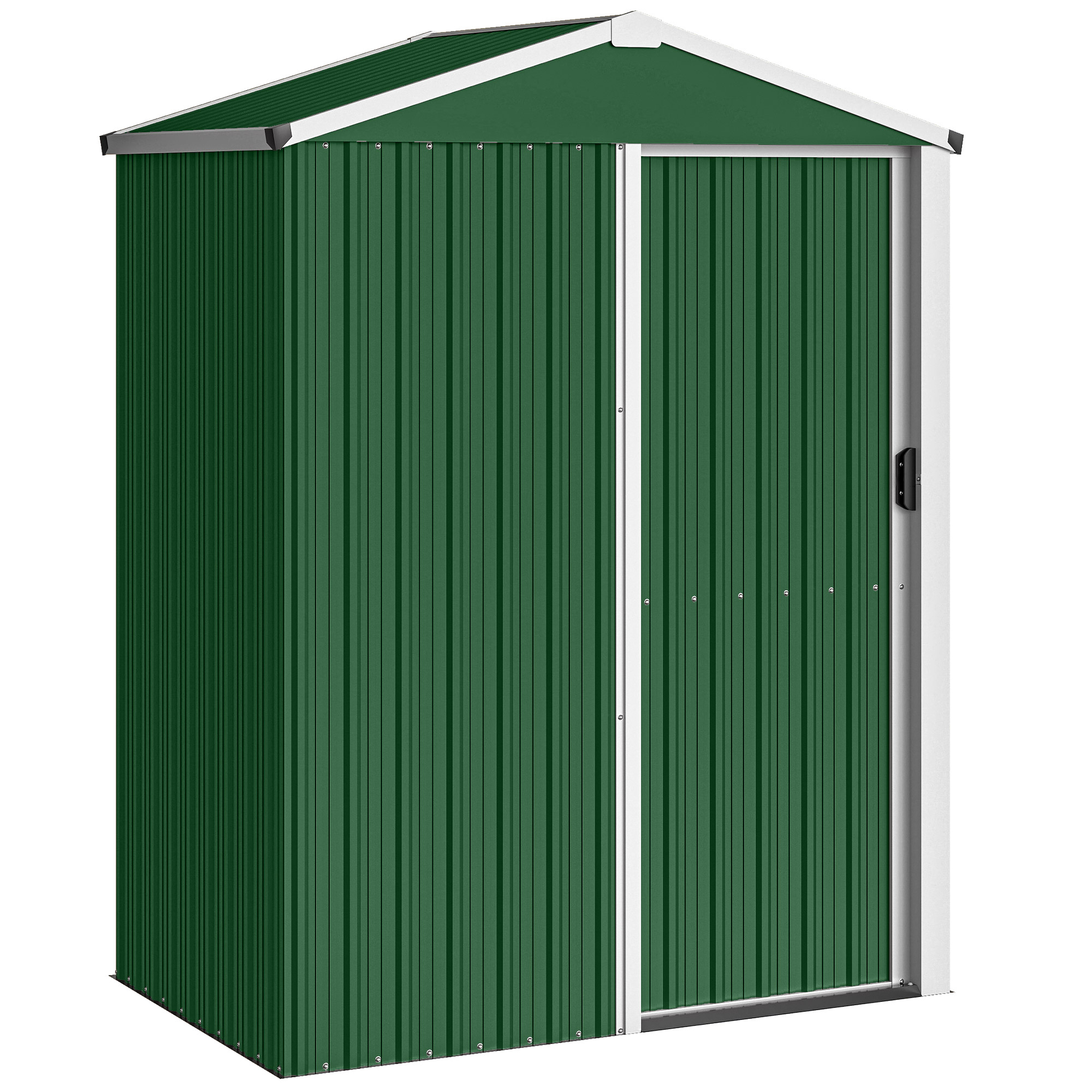 Outsunny Gartenschuppen 1,1 m² aus verzinktem Stahl, Gartenschuppen mit abschließbarer Einzelschiebetür, geneigtes Dach, Handschuhe, Geräteschuppen, 136x87x179 cm, Grün   Aosom