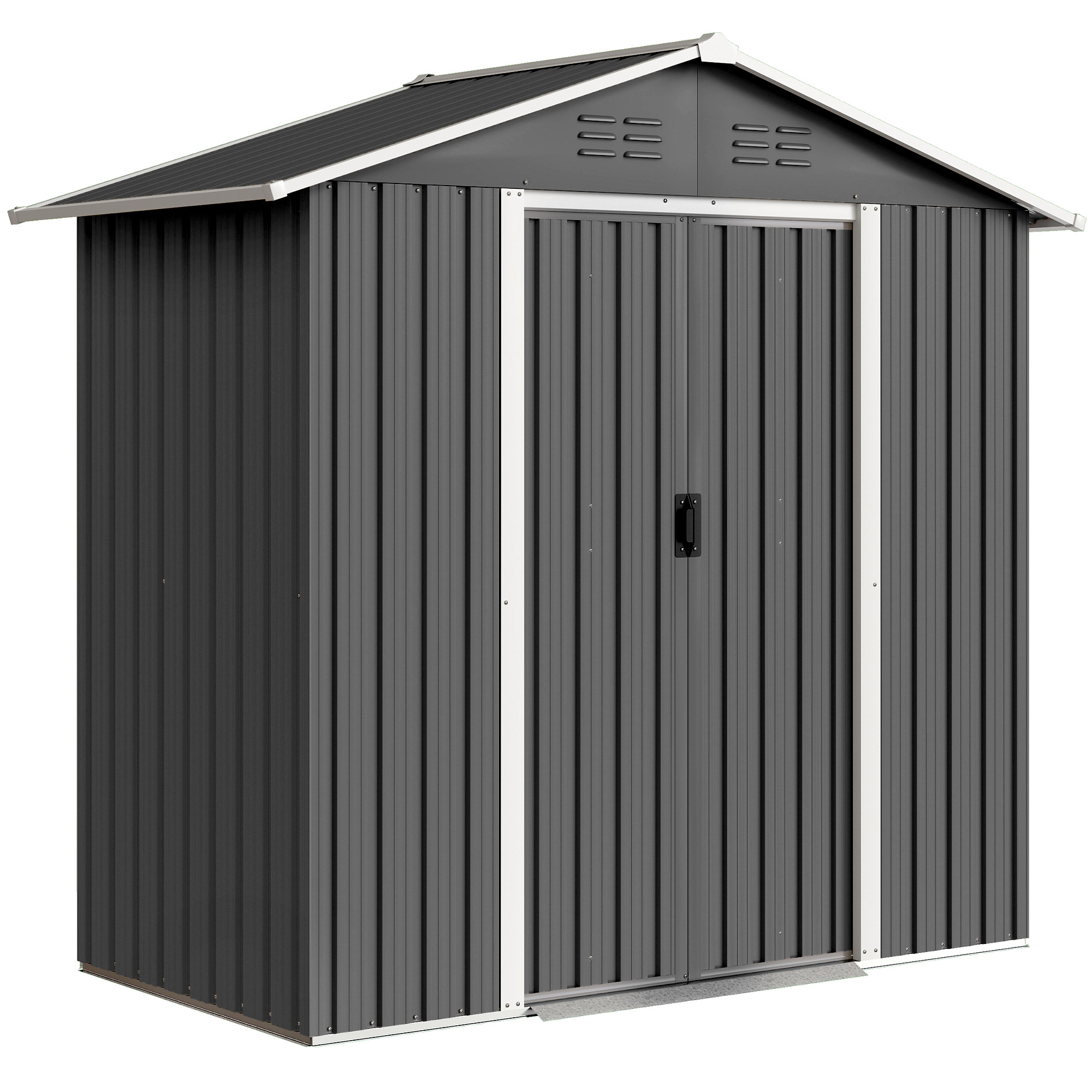 Outsunny Metall-Gartenhaus 1,8 m², Geräteschuppen aus Metall, 194 x 107 x 191 cm, großer Stauraum im Freien mit Schiebetüren und 4 Lüftungsöffnungen, dunkelgrau   Aosom