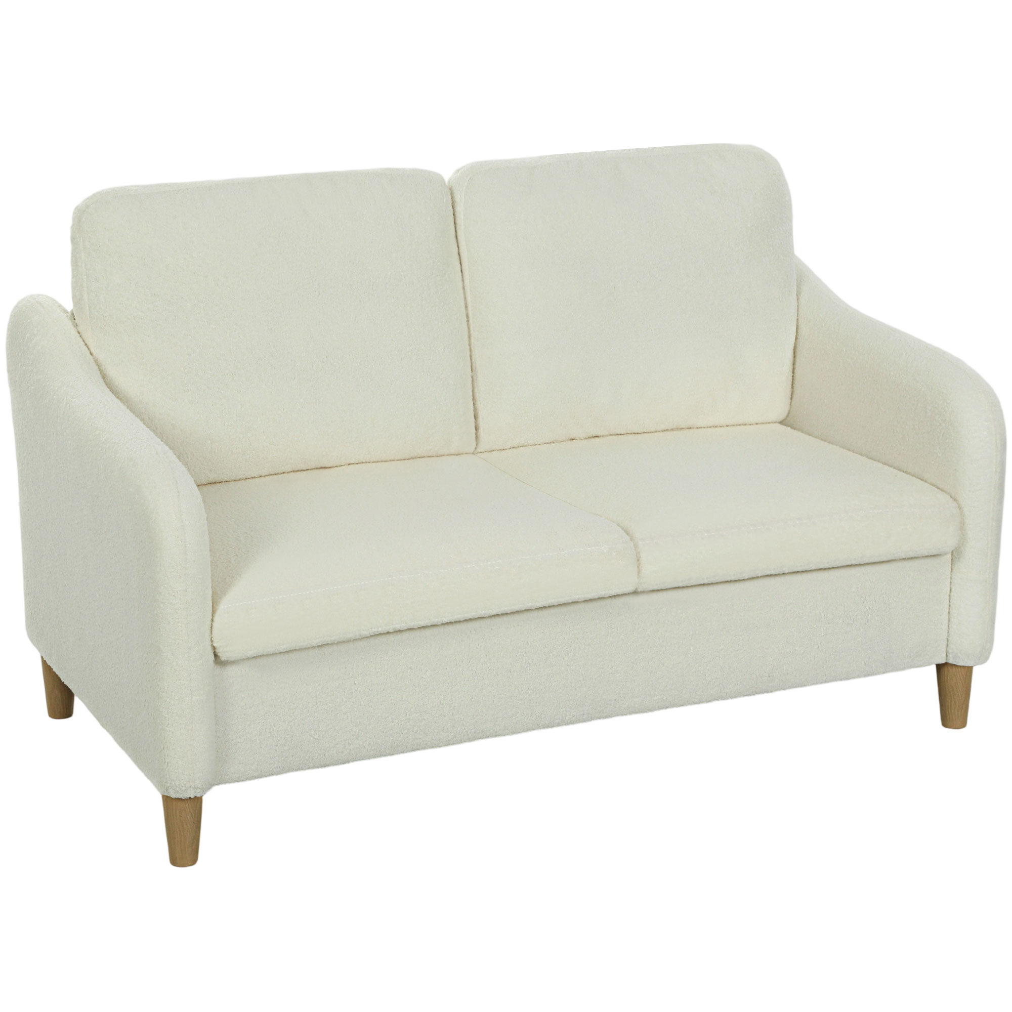 HOMCOM 2-Sitzer Sofa mit atmungsaktivem Sherpa-Bezug, 2 abnehmbare & waschbare Kissen, Gestell aus Eukalyptusholz, platzsparendes Sofa mit Armlehnen, Wohnzimmer, 137x69x82 cm, Creme Aosom