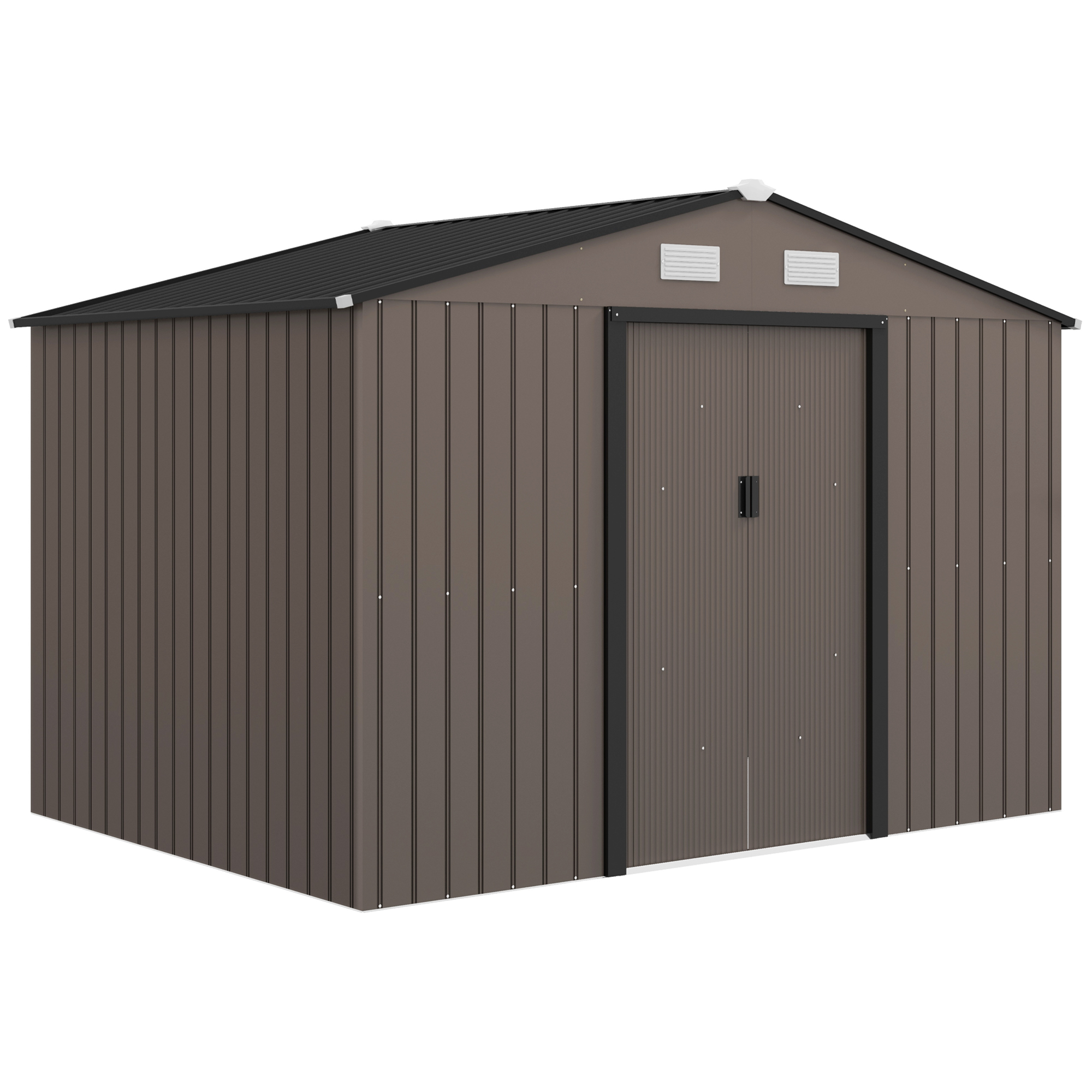 Outsunny Gartenhaus aus verzinktem Stahl XXL 5,4 m² mit Fundament-Kit 277 x 195 x 192 cm, Geräteschuppen zur Aufbewahrung mit abschließbaren Schiebetüren und 4 Belüftungen, braun   Aosom