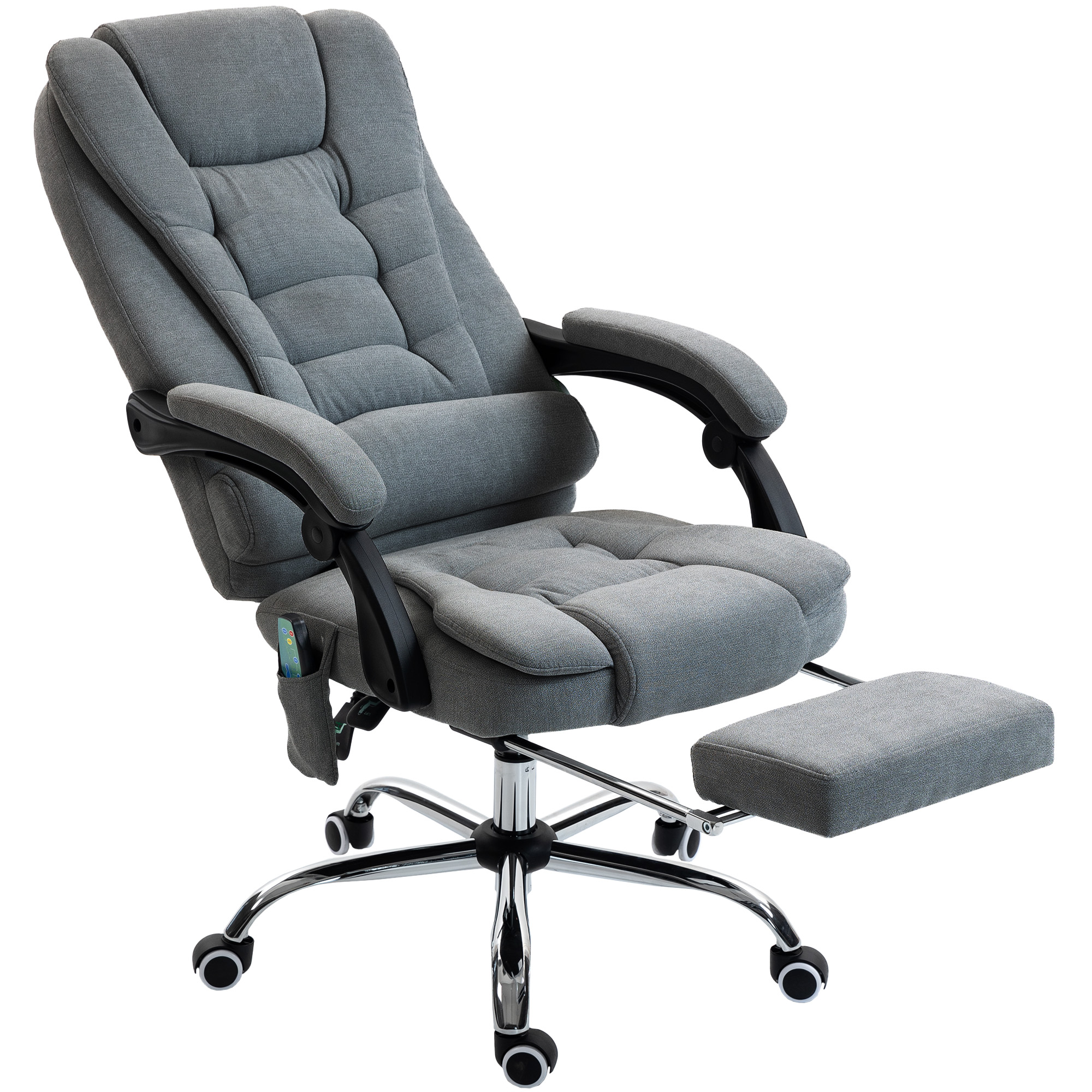 Vinsetto Massierender und beheizter Bürostuhl, ergonomischer Bürostuhl höhenverstellbar, neigbare Rückenlehne, Fußstütze, kabelgebundene Fernbedienung, 360° drehbar, leinenähnlicher Stoff, dunkelgrau   Aosom