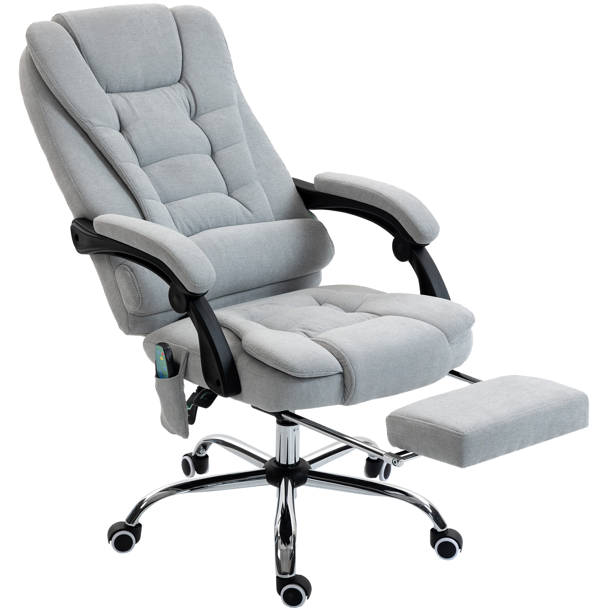 Vinsetto Massierender und beheizter Bürostuhl, ergonomischer Bürostuhl höhenverstellbar, neigbare Rückenlehne, Fußstütze, kabelgebundene Fernbedienung, 360° drehbar, leinenoptischer Stoff, hellgrau Aosom
