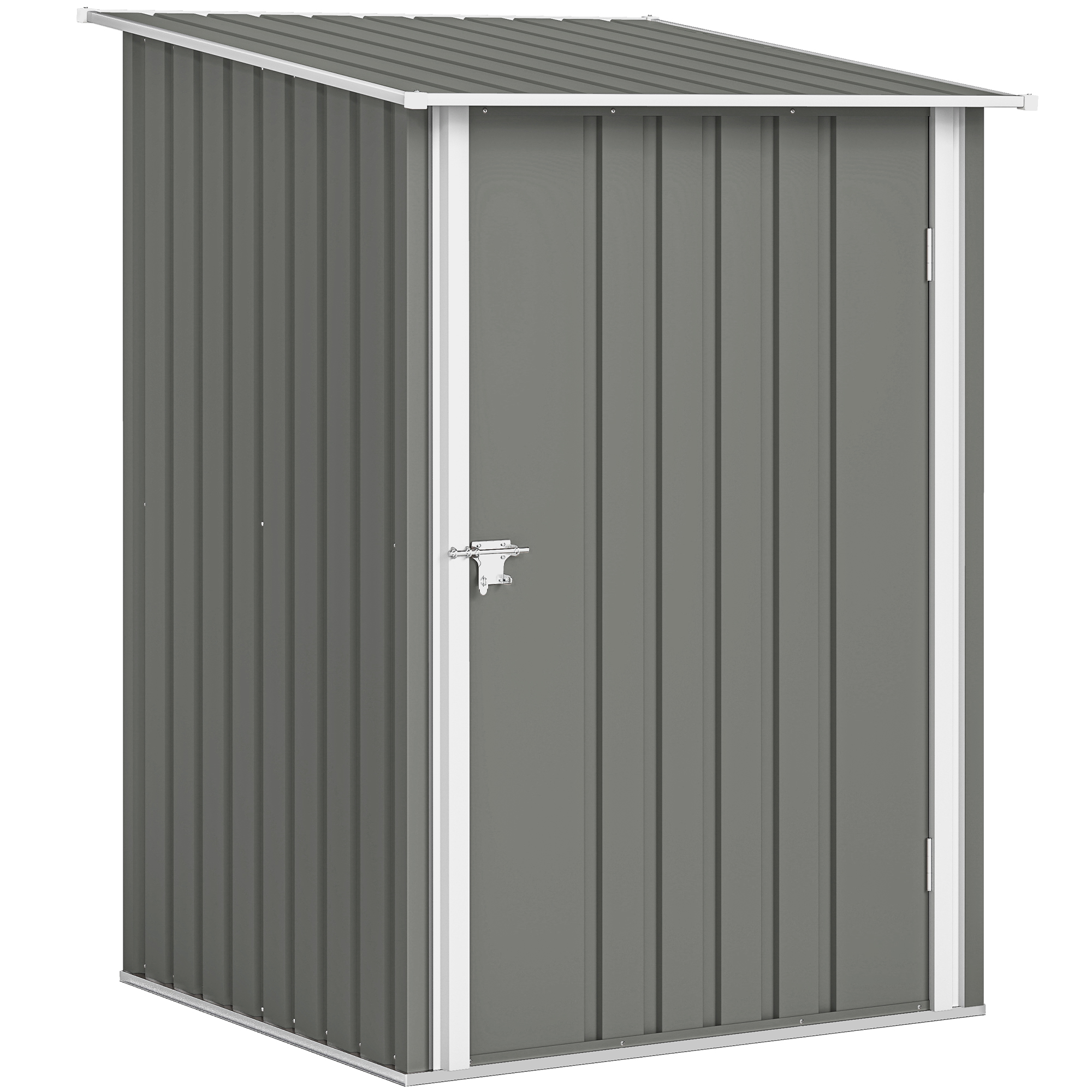 Outsunny Geräteschuppen 0,92 m² aus verzinktem Stahl, Geräteschuppen mit verriegelbarer Tür, Schrägdach, 100x104x160 cm, Grau   Aosom