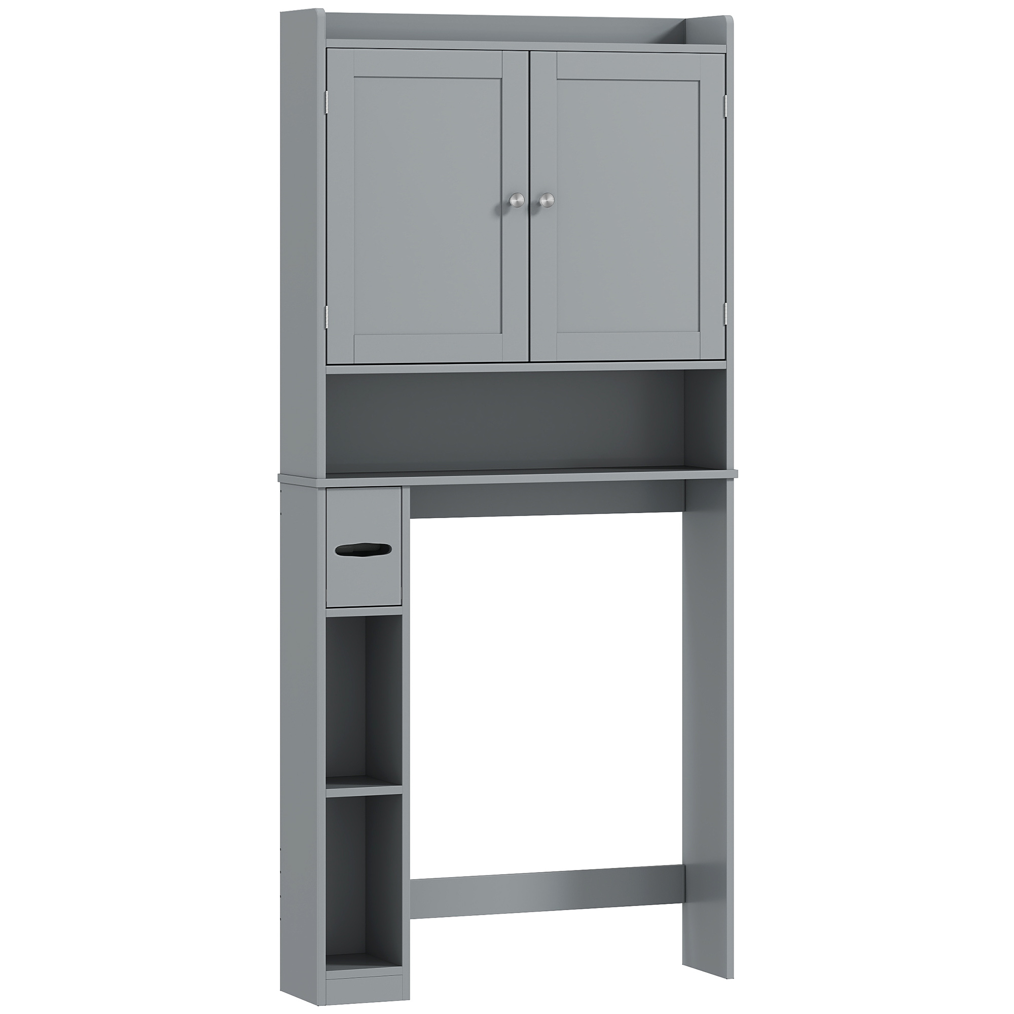 HOMCOM Aufsatzmöbel für WC oder Waschmaschine, Schrank über der Toilette mit 2 Türen, 3 offenen Fächern, verstellbarer Ablage, Toilettenpapierhalter, 80 x 19,5 x 170 cm, grau   Aosom