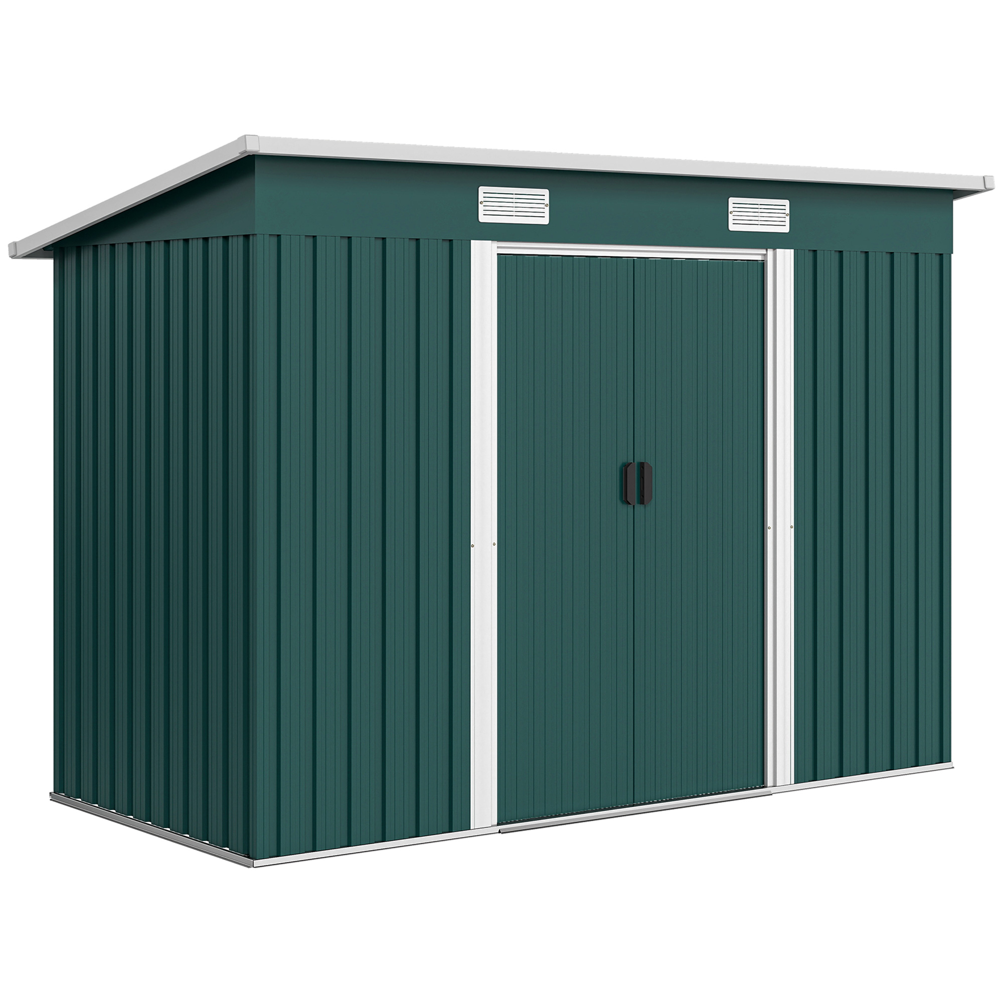 Outsunny Gartenhaus aus verzinktem Stahl 3,18 m² mit Lüftungsöffnungen, Geräteschuppen mit doppelt verriegelbarer Schiebetür, geneigtes Dach, Handschuhe, 272 x 134 x 182 cm, Dunkelgrün   Aosom