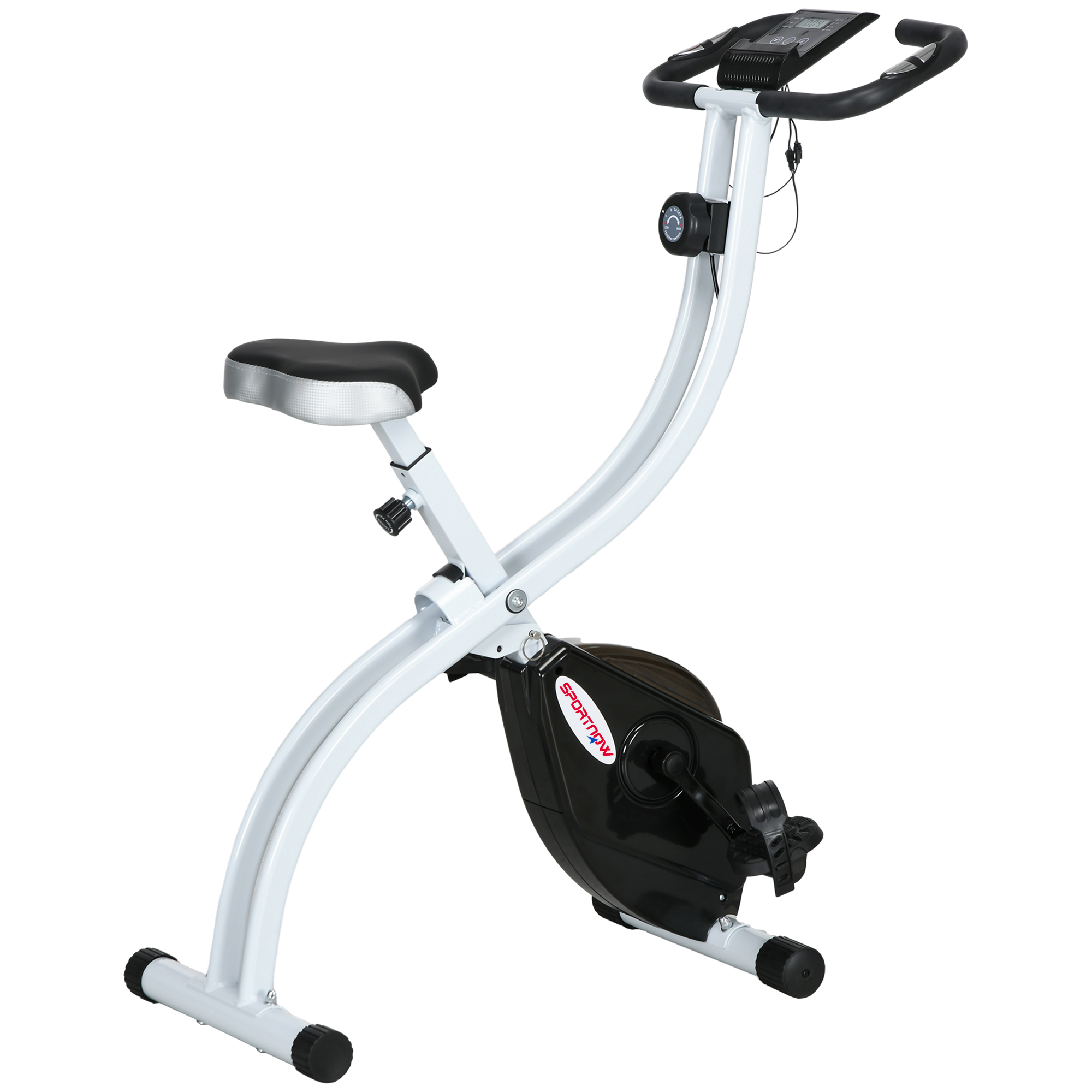 SPORTNOW Klappbarer magnetischer Heimtrainer mit 8 Widerstandsstufen und LCD-Monitor, verstellbarer Sitz, Tablet-Halter, Rollen, Pulssensor, aus Stahl, Schwarz   Aosom