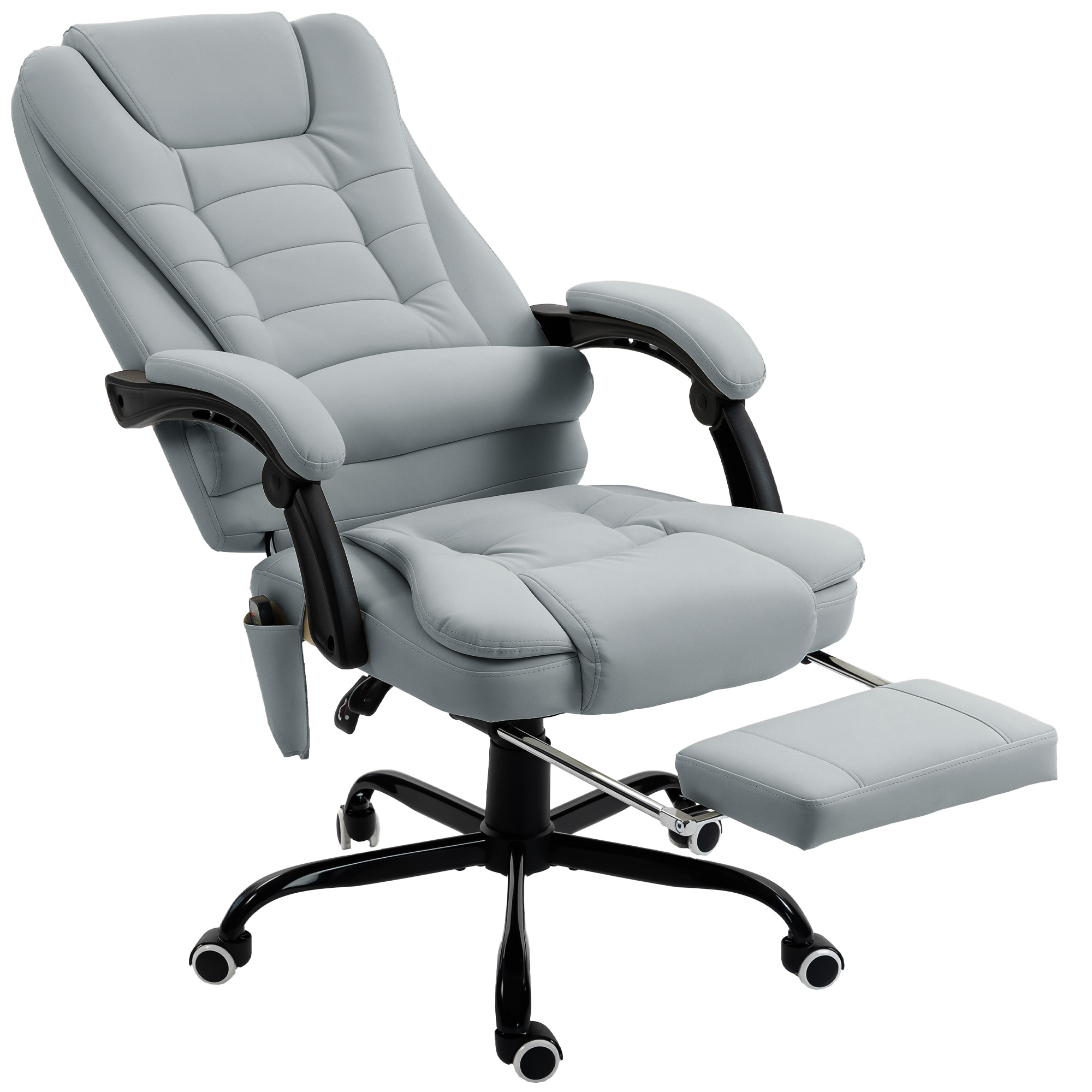 Vinsetto Bürostuhl mit 7-Punkt-Massage, ergonomischer Bürostuhl mit ausziehbarer Fußstütze, bis 155° neigbare Rückenlehne, höhenverstellbar, 360° drehbar, kabelgebundene Fernbedienung, Grau Aosom