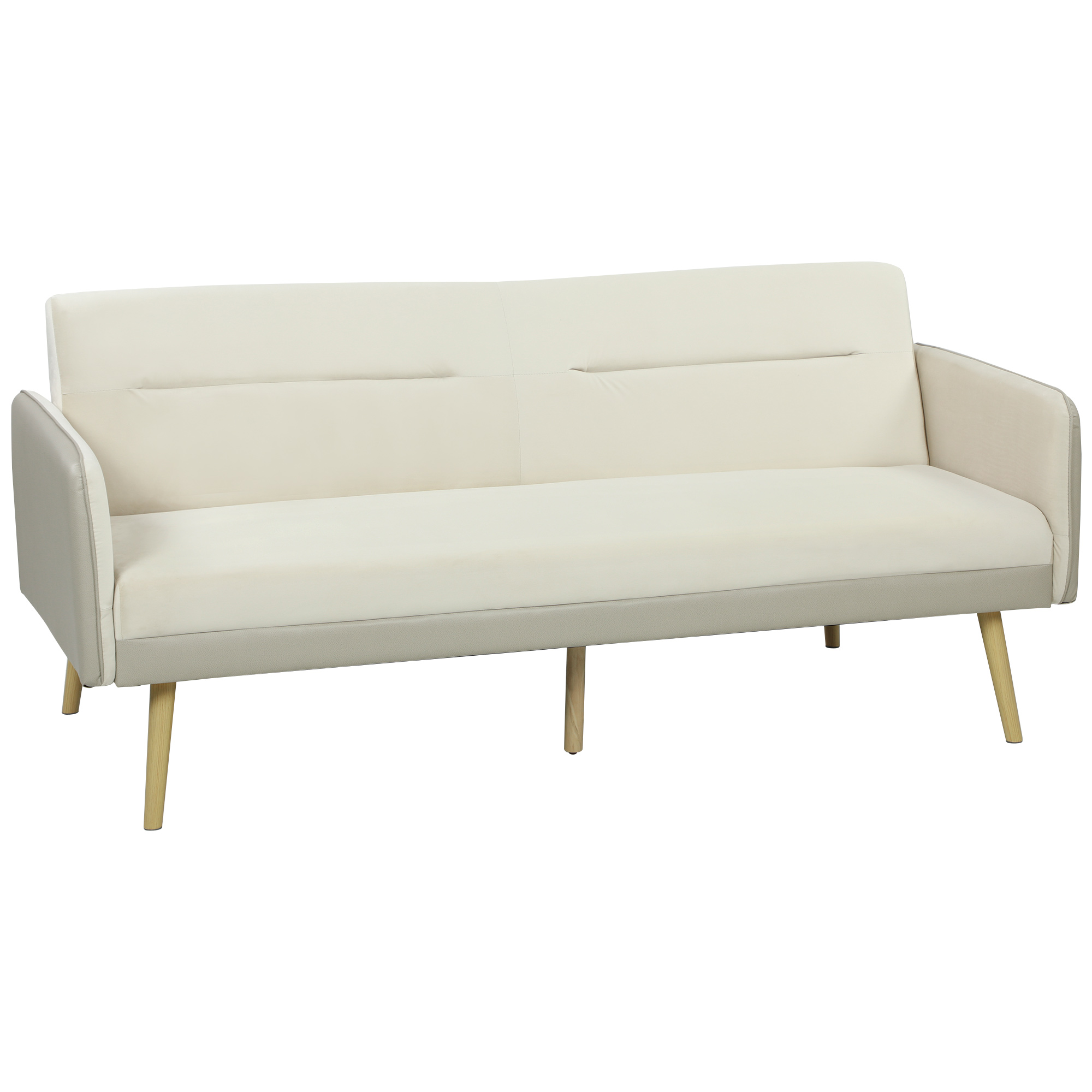 HOMCOM 3-in-1 Schlafsofa 3-Sitzer, Klick-Klack-Schlafsofa mit verstellbarer Rückenlehne, gepolsterter Sitz, Metallfüße, Velours- und PU-Bezug, für Wohnzimmer, Gästezimmer, kleine Räume, beige   Aosom