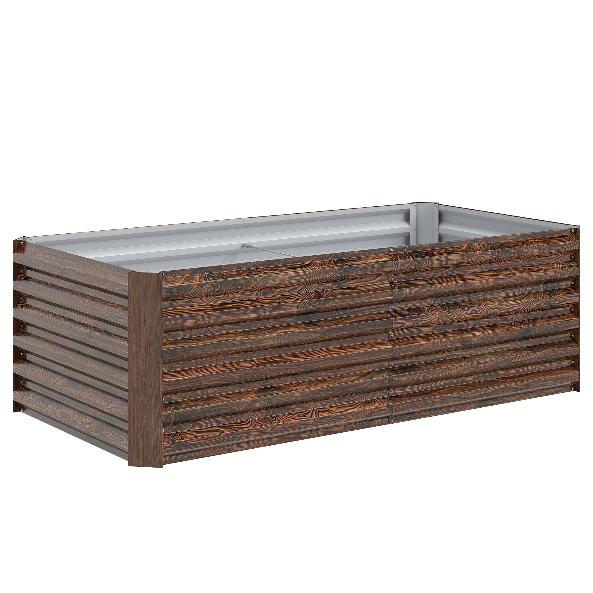 Outsunny Hochbeet für den Außenbereich mit offenem Boden und Stützstreben, Hochbeet aus verzinktem Stahl für Blumen, Gemüse, Balkon & Garten, 180x90x57.5 cm, Dunkelbraun Aosom