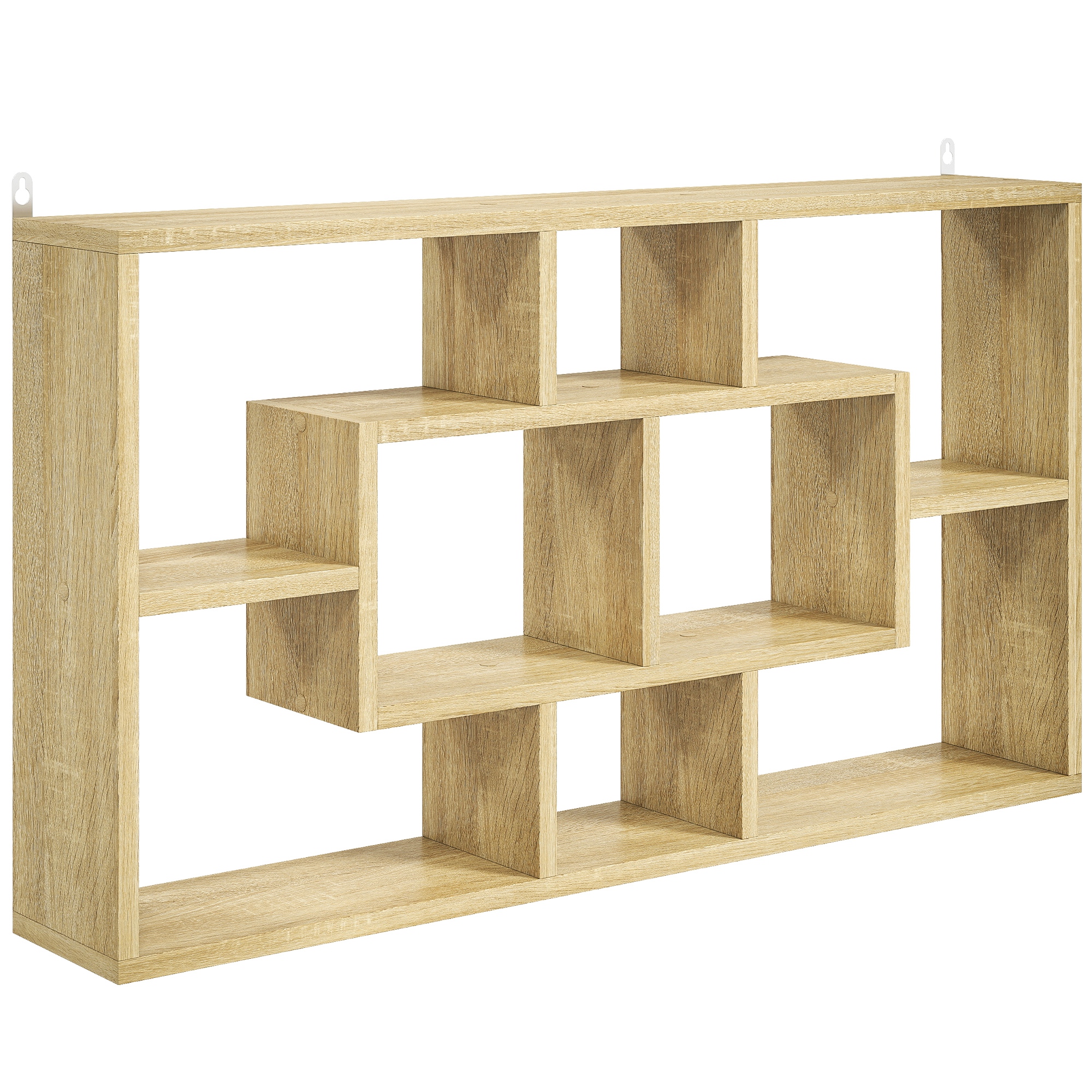 HOMCOM Dekoratives Wandregal, Bücherregal für Bücher & CDs, Schwebende Regalböden mit 8 Würfeln, 85x14,5x47,5 cm, Traglast 20 kg, für Büro, Arbeitszimmer, Wohnzimmer, Eiche   Aosom