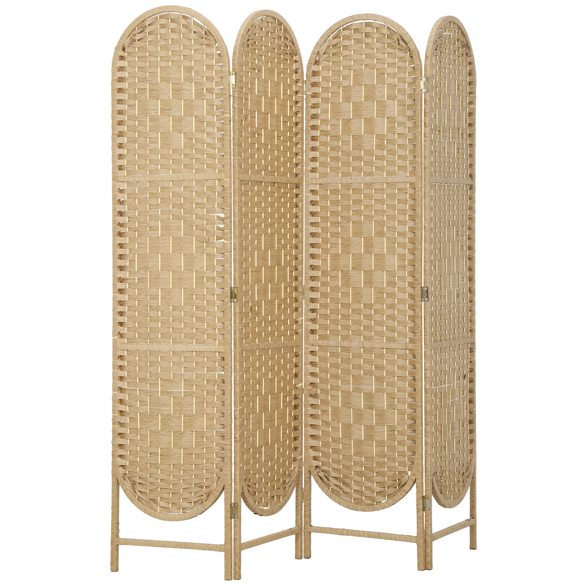 HOMCOM Raumteiler 4-teiliger Paravent, 160x170 cm, faltbarer Sichtschutz im Boho-Stil, mit bogenförmiger Oberkante, handgewebt, leichter Raumteiler für Büro, Schlafzimmer, Natur   Aosom