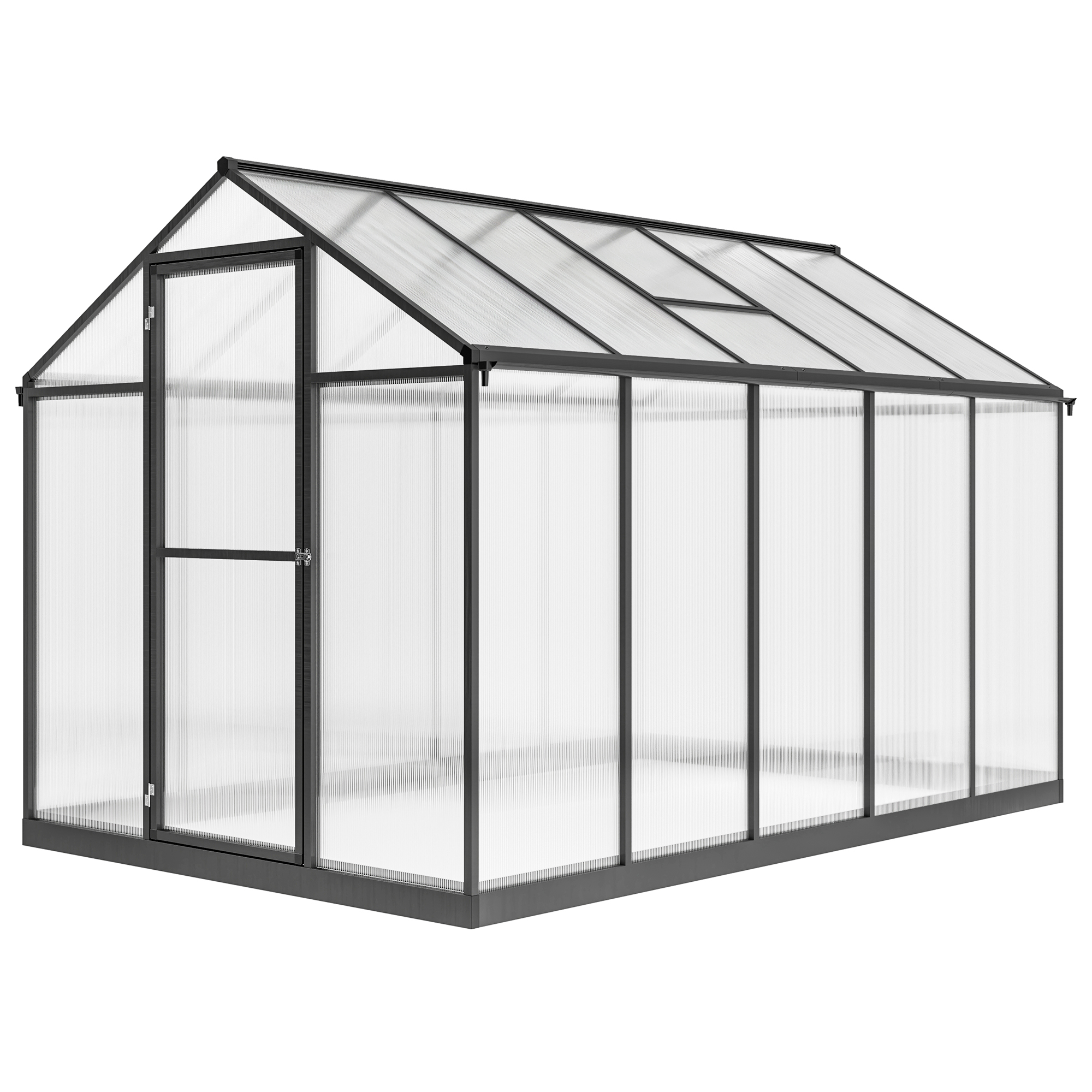 Outsunny Aluminium-Polycarbonat-Gewächshaus, Gewächshaus mit einstellbaren Dachfenstern, einflügeliger Tür, wetterfester Außenschutz für Pflanzen & Blumen, 303x183x195 cm, transparent   Aosom
