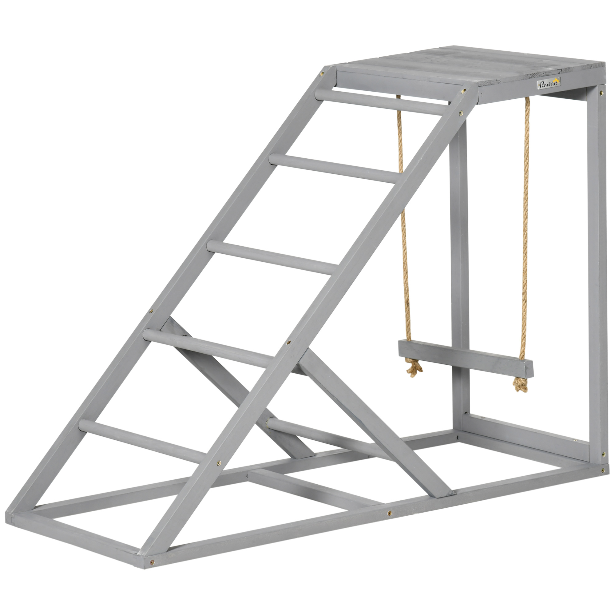 PawHut Sitzstange aus Holz für Hühner, Holz-Spielplatz mit Schaukel, Leiter, Plattform, natürlicher Bereich für Hühner, 96 x 40 x 71 cm, grau   Aosom