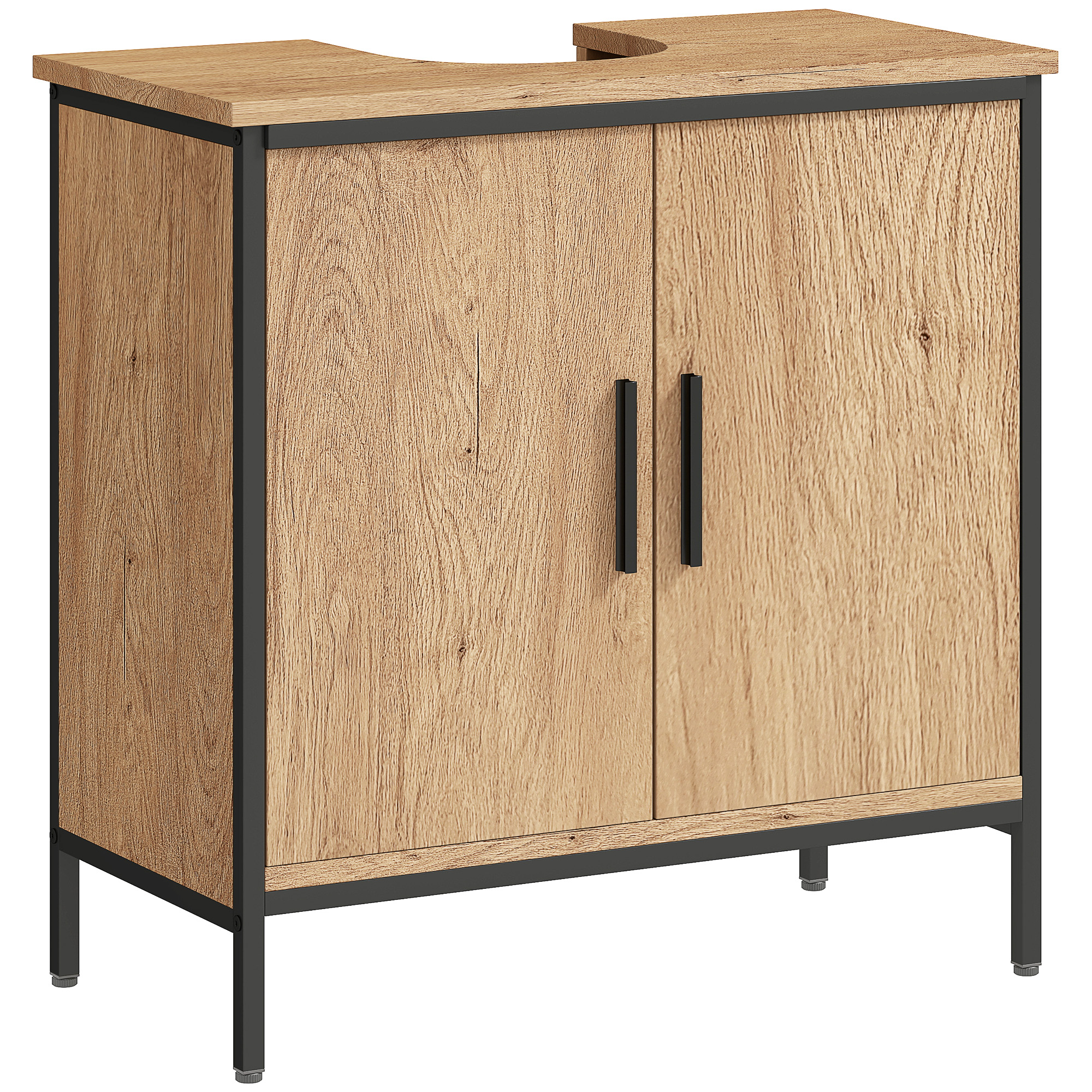 HOMCOM Unterschrank für Waschbecken, Badezimmerschrank mit 2 Türen und verstellbarem Fach, Unterschrank, moderner Stil, 60 x 30 x 60 cm, Eiche   Aosom