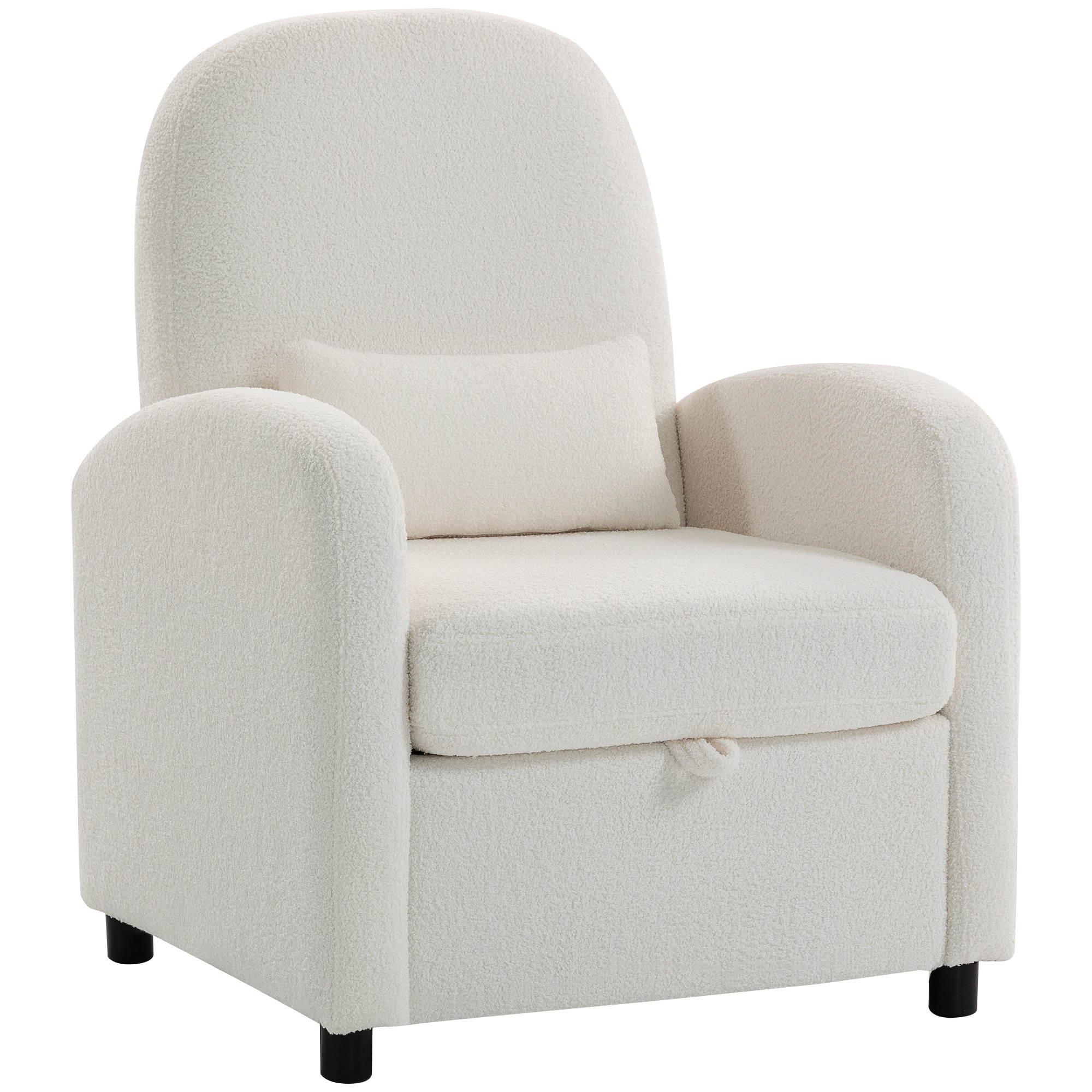 HOMCOM Gepolsterter Wohnzimmer-Sessel mit Verstecktem Stauraum, Hohe Rückenlehne, Moderner Sessel mit Armlehnen, Lendenkissen und Breiter Sitzfläche, Teddy-Velours, für Schlafzimmer und Wohnzimmer, Creme Aosom