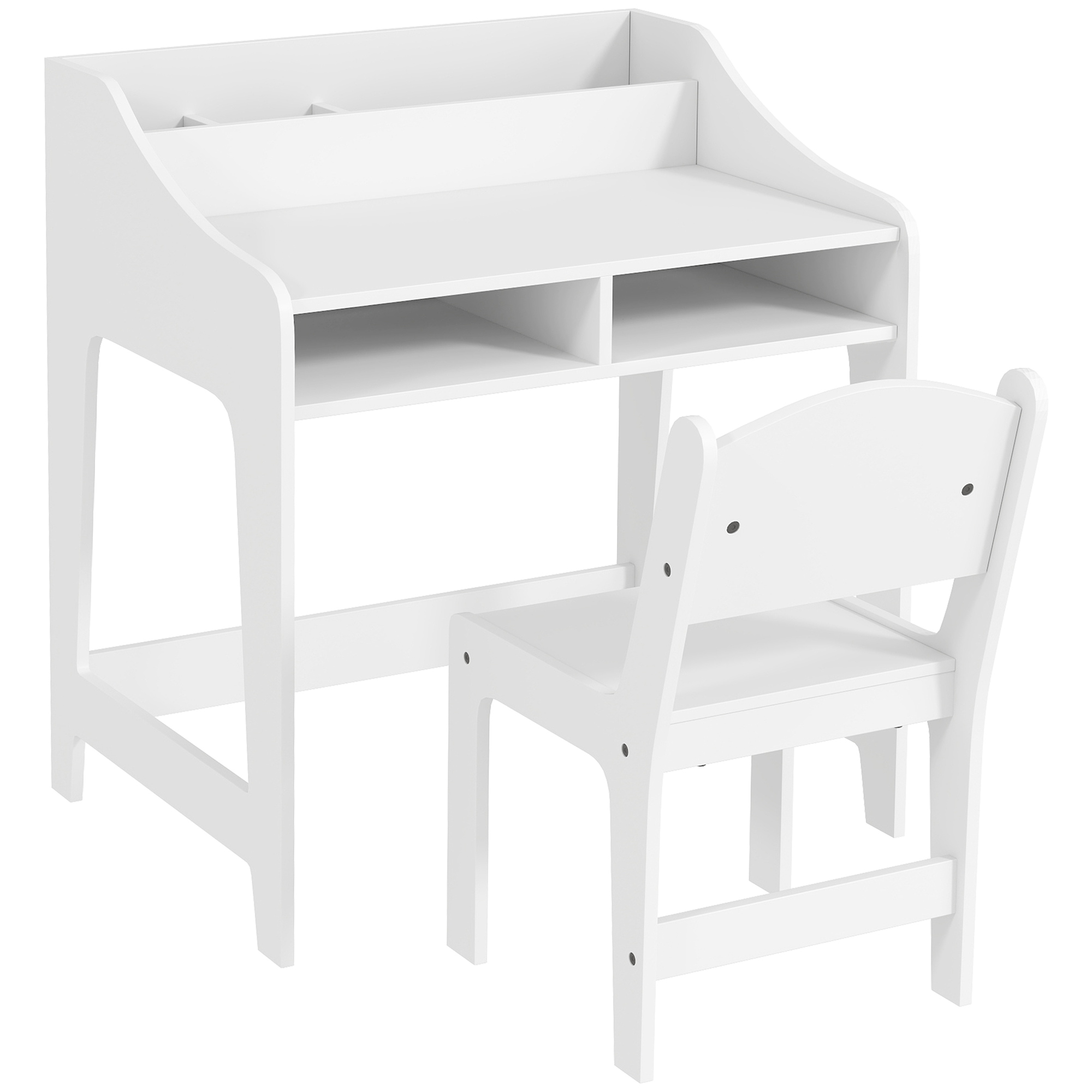 AIYAPLAY Schreibtisch- und Stuhl-Set für Kinder 3 bis 8 Jahre, Kinderschreibtisch für Jungen und Mädchen mit Stuhl, Fächer und offenen Regalen, für Schlafzimmer, Spielzimmer, Kita, weiß   Aosom