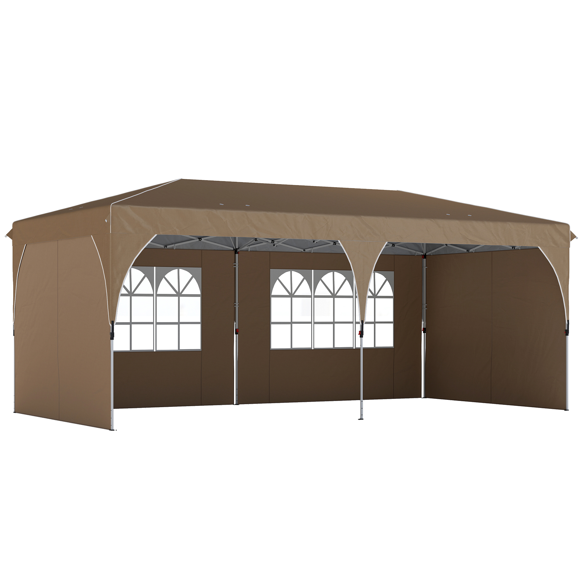 Outsunny Faltpavillon 6x3 m, Pop-up, mit 4 abnehmbaren Seitenwänden, Gartenpavillon mit reflektierenden Streifen, höhenverstellbar, zentrales Verriegelungssystem, UPF50+, wasserdicht, Tragetasche, Beige Aosom