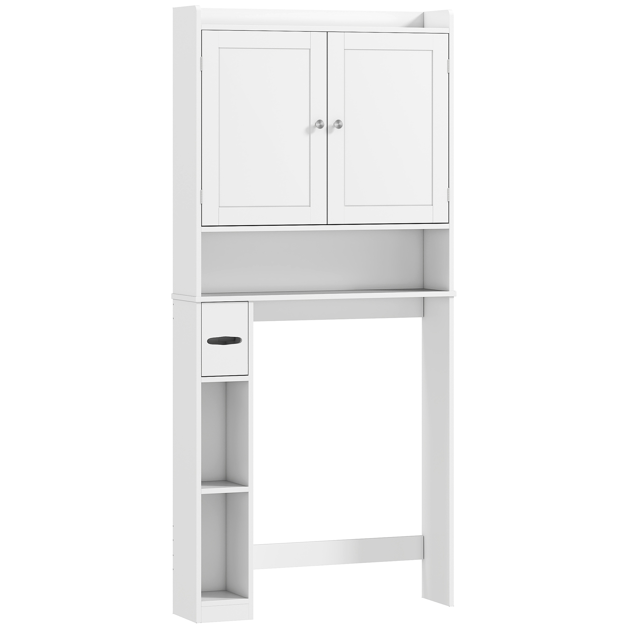 HOMCOM Aufsatzschrank für Toilette oder Waschmaschine, Schrank über der Toilette mit 2 Türen, 3 offenen Fächern, verstellbare Ablage, Toilettenpapierhalter, 80 x 19,5 x 170 cm, weiß   Aosom