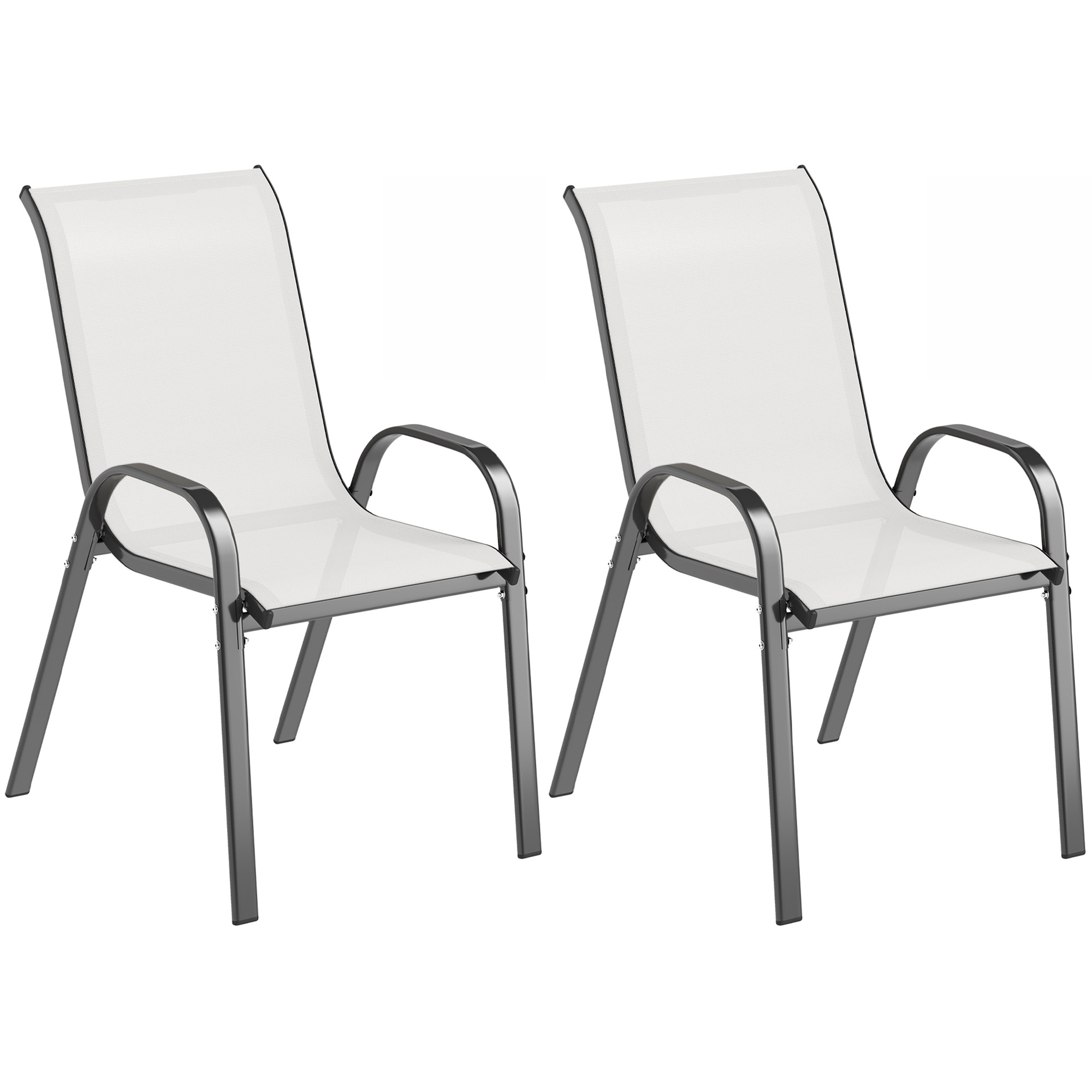 Outsunny 2er-Set stapelbare Gartenstühle mit Armlehnen, Essstühle für den Außenbereich aus Stahl und Texteline, für Patio, Balkon, Terrasse, Außen- und Innenbereich, 54x71x93 cm, Hellgrau   Aosom