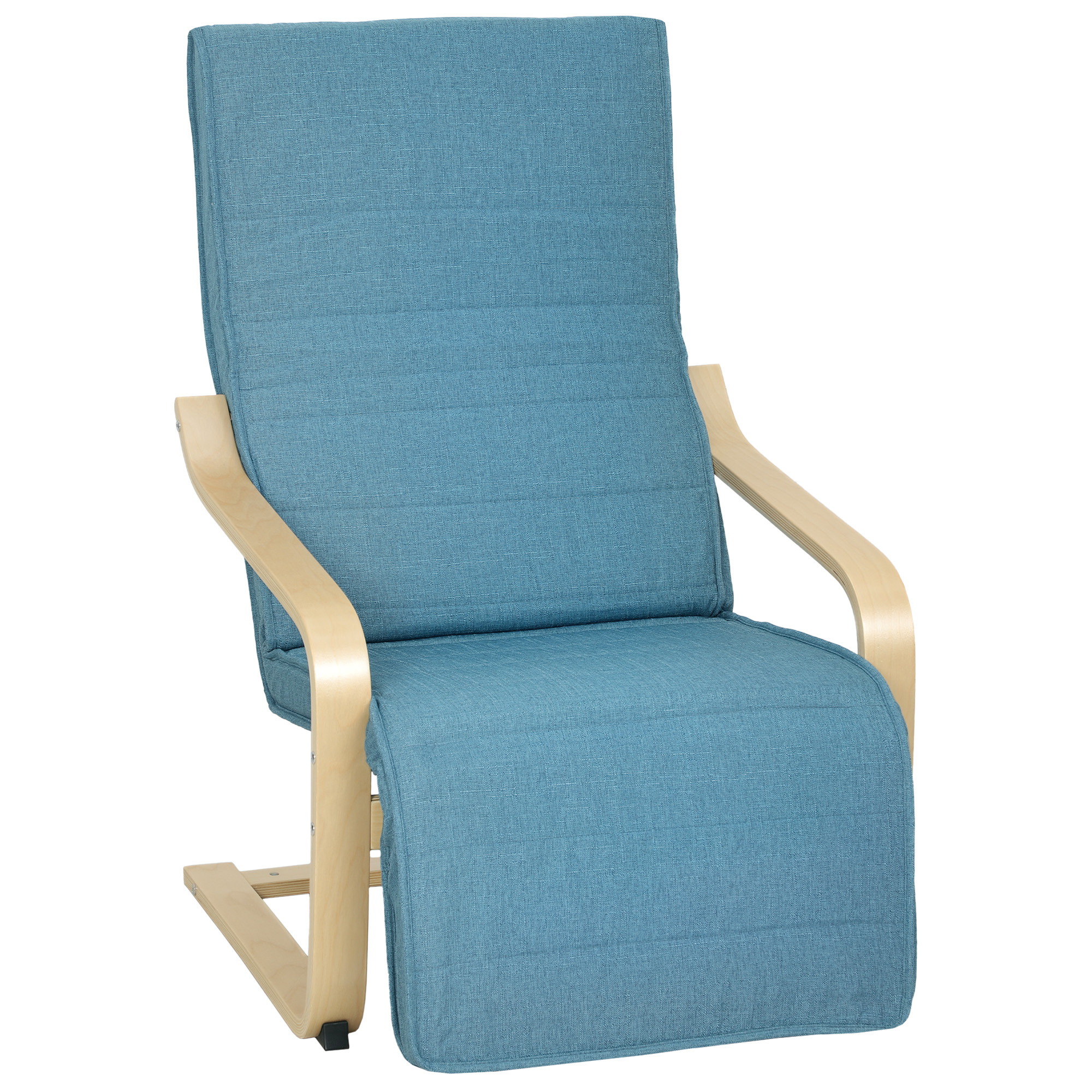 HOMCOM Sessel mit verstellbarer Fußstütze, Polstersessel mit Kunstleinenbezug und Holzrahmen, Relax-Sessel für Schlafzimmer, Büro, Arbeitszimmer, 66,5x94x100 cm, Blau   Aosom