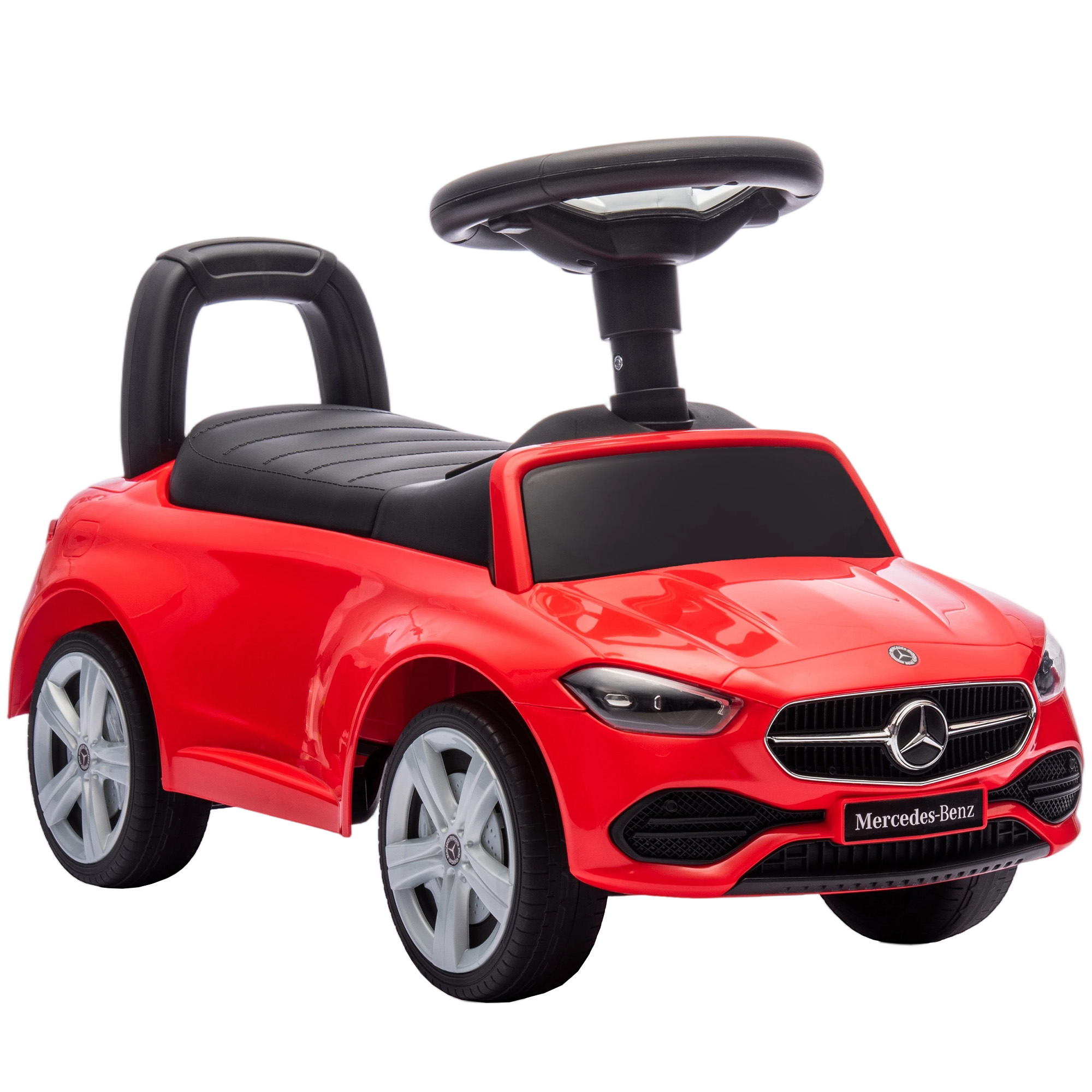 AIYAPLAY Laufwagen für Kinder 18–36 Monate Mercedes-Benz Clase C, Rutschauto mit Hupe, Lenkrad, Motorsounds und Stauraum, 65x28x39 cm, Rot   Aosom