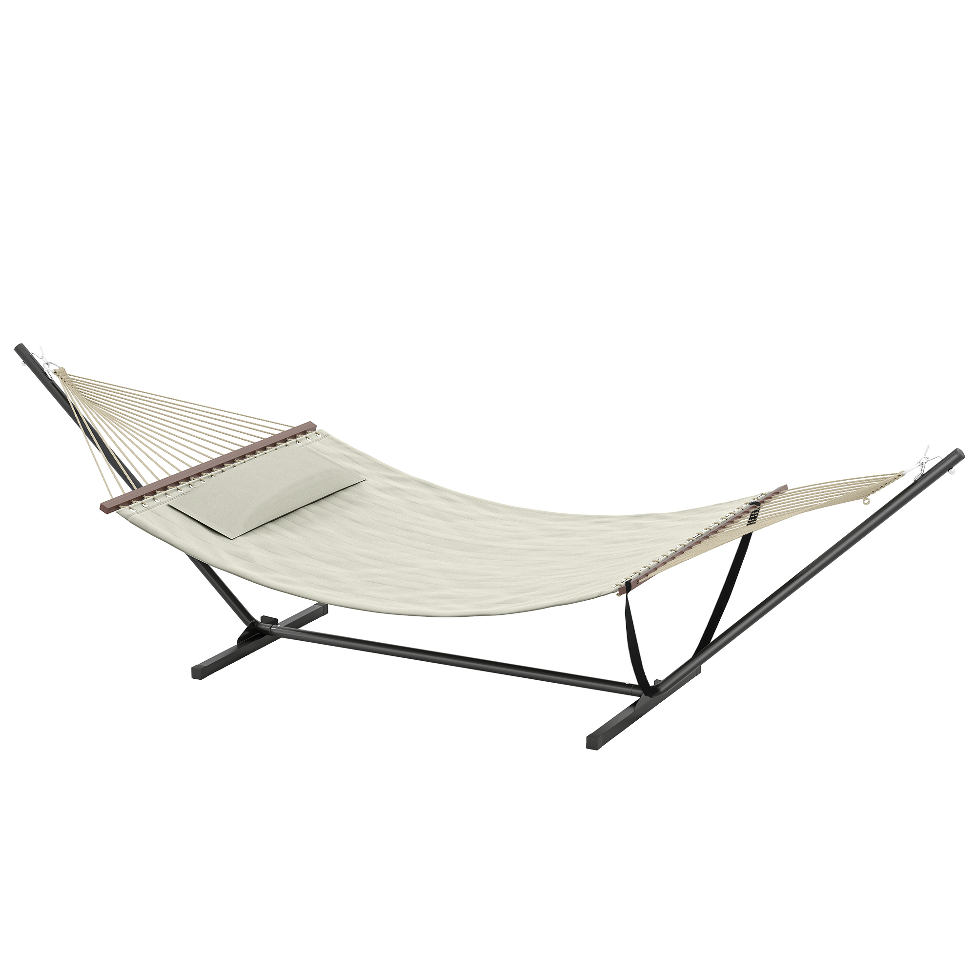 Outsunny Hängematte mit Gestell und Kissen, Hängematte mit Stahlgestell, mit Spreizstangen, für Camping und Strand, Creme Aosom