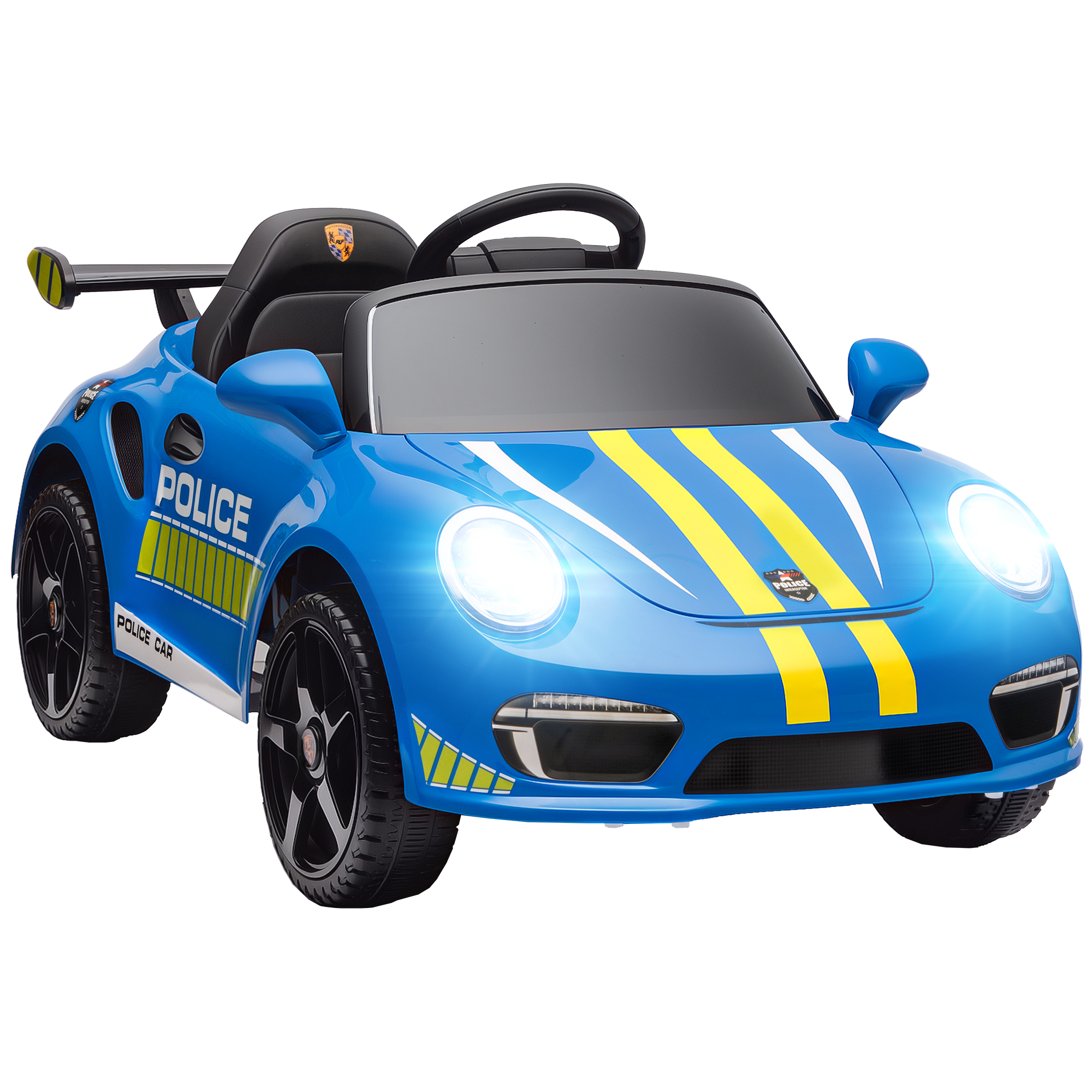 AIYAPLAY Kinder-Elektroauto mit Lizenz RUF CTR 3 Clubsport, 12V Batterieauto mit 2,4 G Fernbedienung, Doppelmotor, kabellose Musik, Sirene, Hupe, Stützräder und Scheinwerfer, Azul Aosom