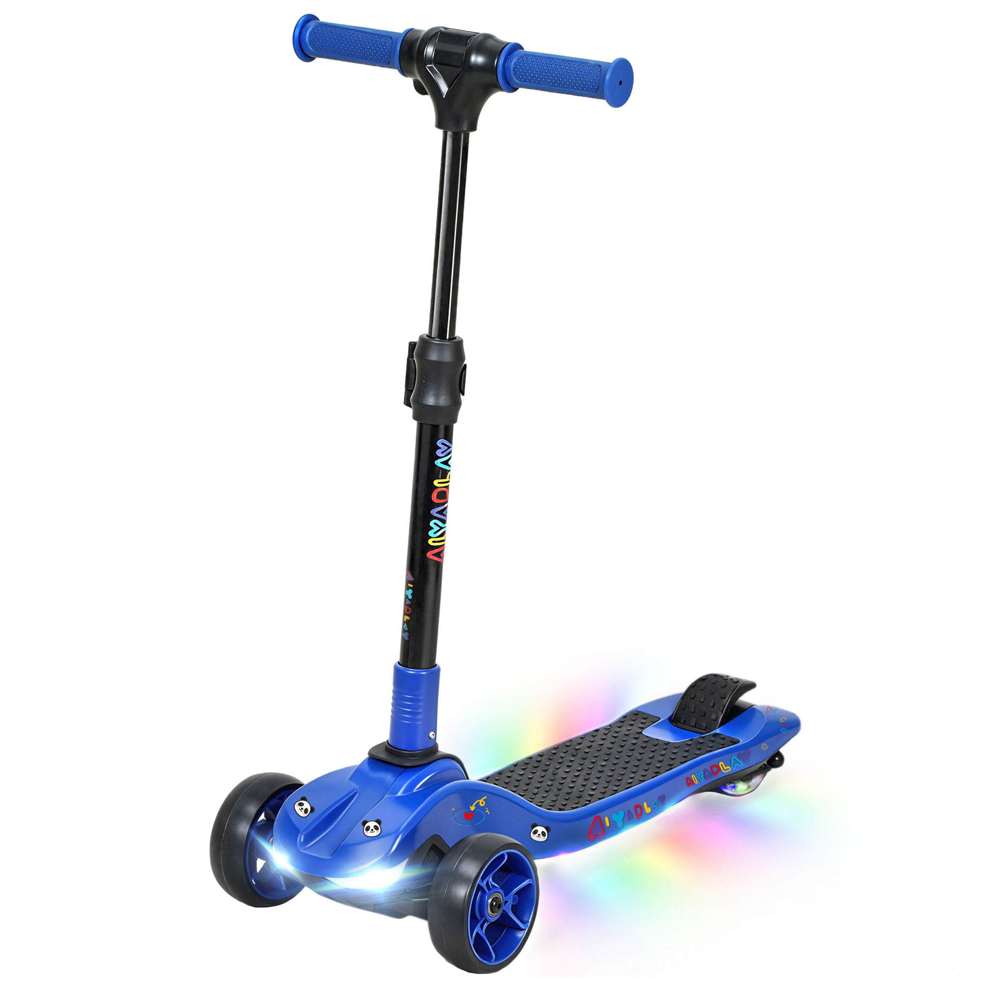 AIYAPLAY Elektroroller für Kinder, faltbar, ab 6 Jahren, 3 Räder, Zero-Start, Höchstgeschwindigkeit 8 km/h, bunte LED-Lichter, Reichweite 8 km, Fußbremse, blau Aosom
